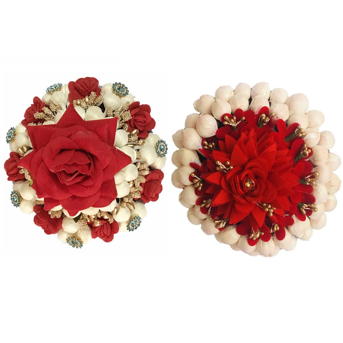 Arooman™ 2-Pack Multicolor Artificial Flower Hair Jewelry Set - Bridal Gajra & Bun Hair Accessories for Women & Girls - Perfect for Weddings, Parties & Festive Occasions