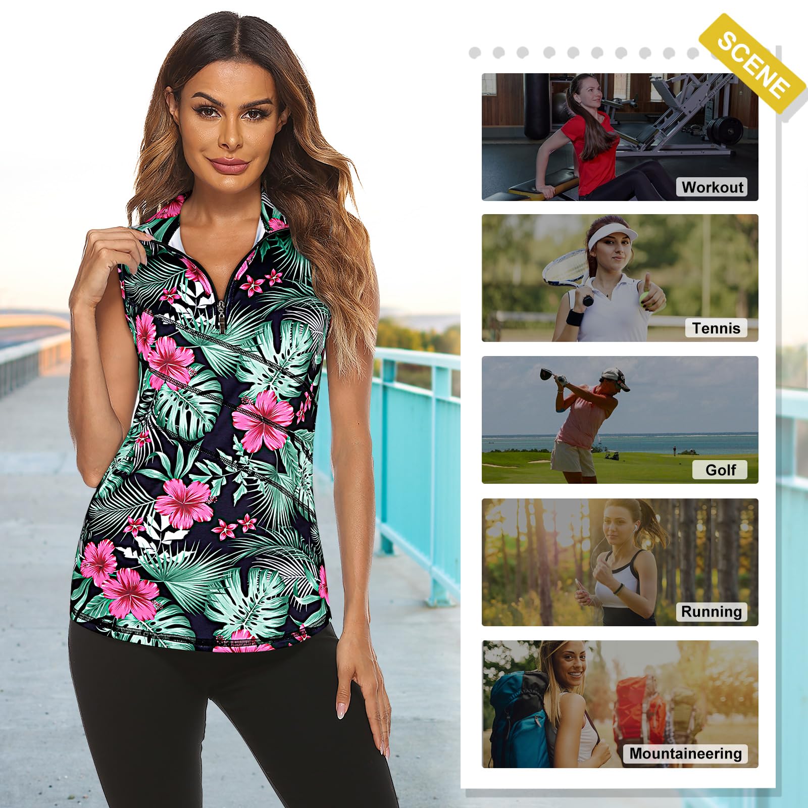 Koscacy Women's Sleeveless Zip-Up Polo Shirt - Moisture Wicking Athletic Top for Golf, Tennis & Workouts | Breathable Dry Fit Tank for Sports & Active Lifestyle