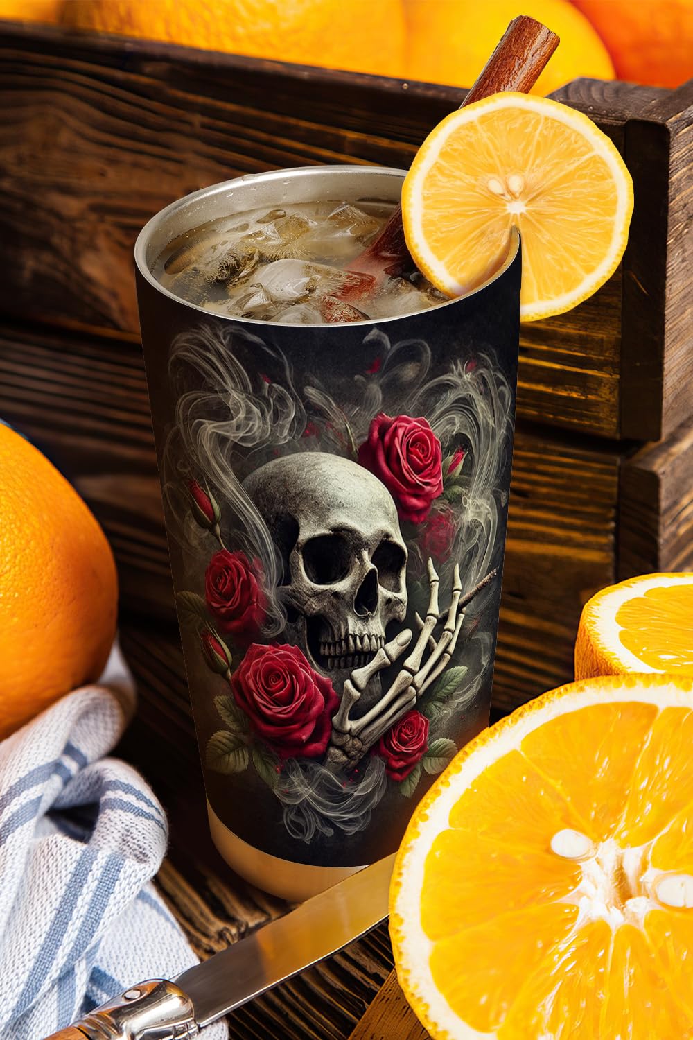 20oz Rose Skull Tumbler - Stainless Steel Vacuum Insulated Gothic Coffee Mug with Lid - Perfect Gift for Skull Lovers & Goth Aesthetic - Ideal for Hot/Cold Drinks at Home, Office or Travel