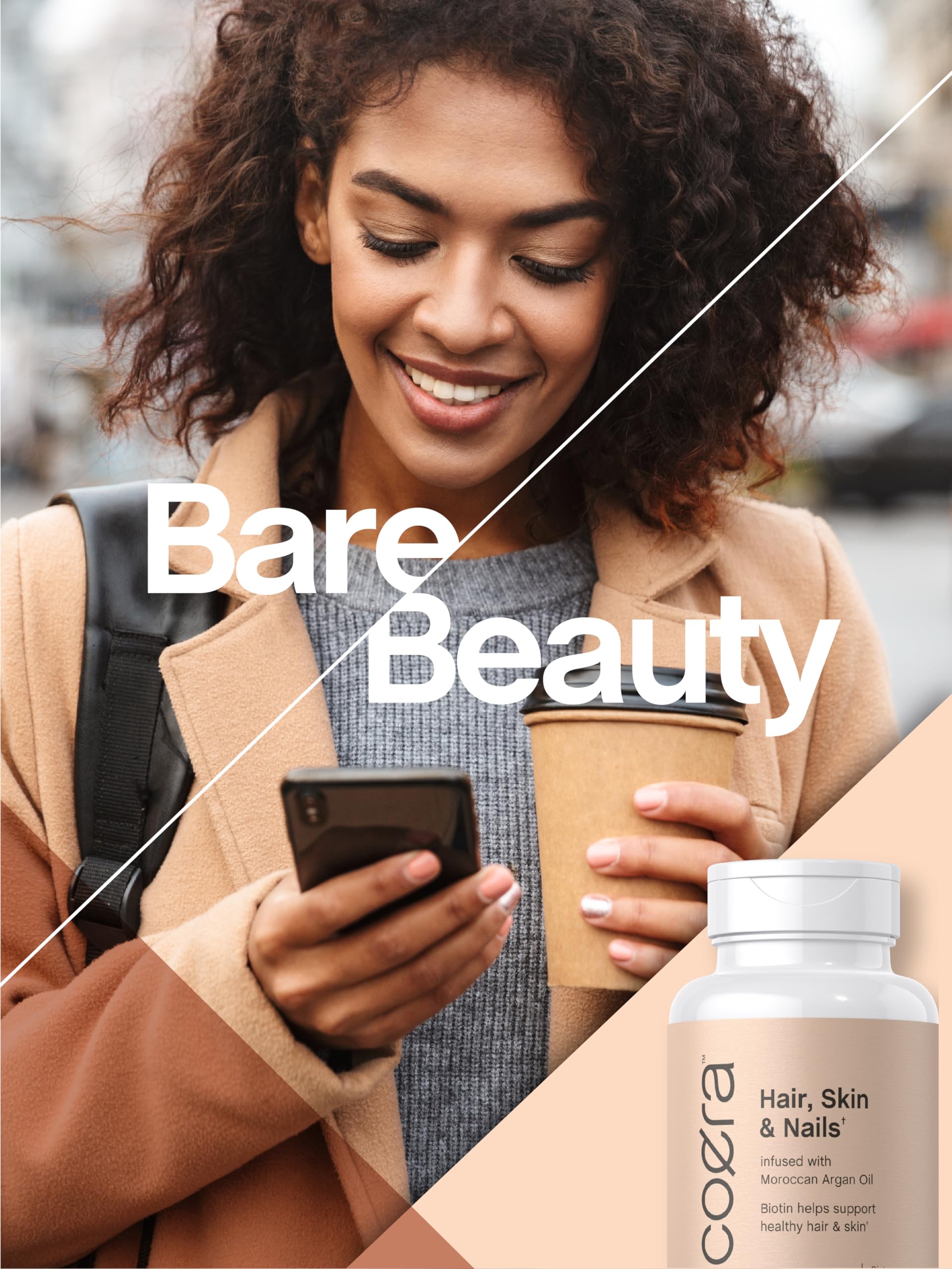 Coera Hair, Skin and Nails Vitamins with Biotin, Collagen & Moroccan Argan Oil - 165 Softgels | Non-GMO, Gluten Free Supplement for Men & Women | Promotes Healthy Hair Growth, Strong Nails & Radiant Skin | Perfect for Daily Beauty Routine & Wellness Support