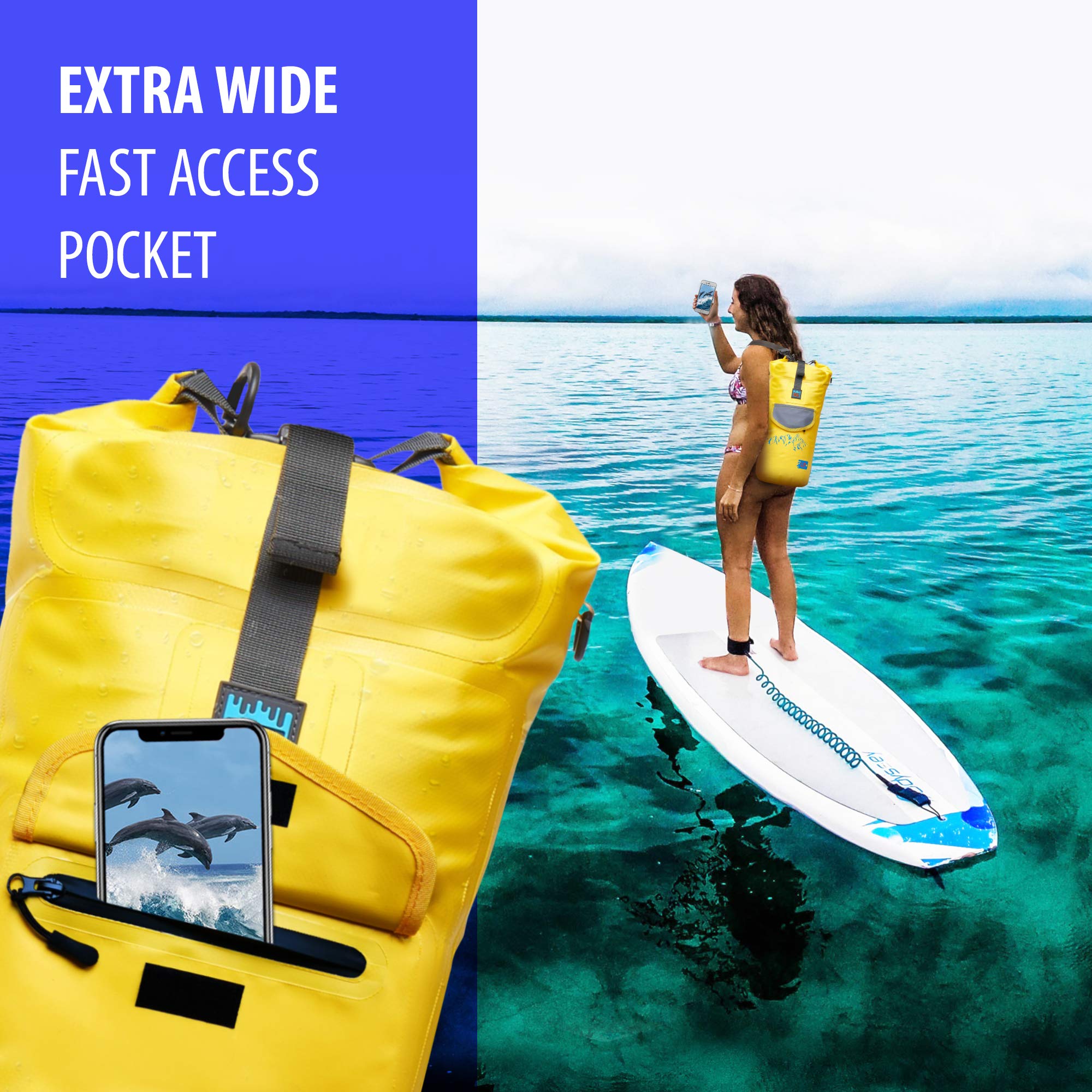 Waterproof Dry Bag 10L - Yellow Kayaking Dry Sack for Boating, Swimming & Outdoor Activities - Floating Waterproof Backpack for Camping, Hiking & Water Sports