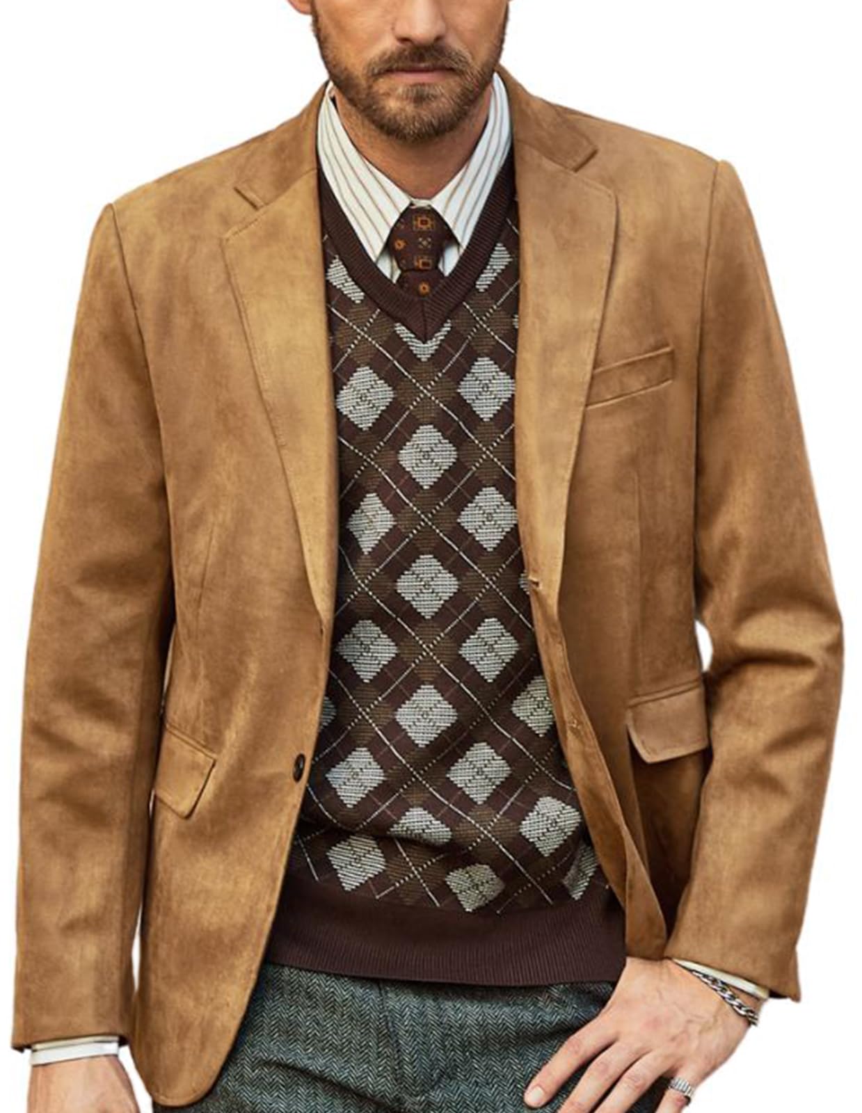 Men's Faux Leather Blazer Jacket - Casual 2-Button Suede Coat with Pockets for Office & Night Out