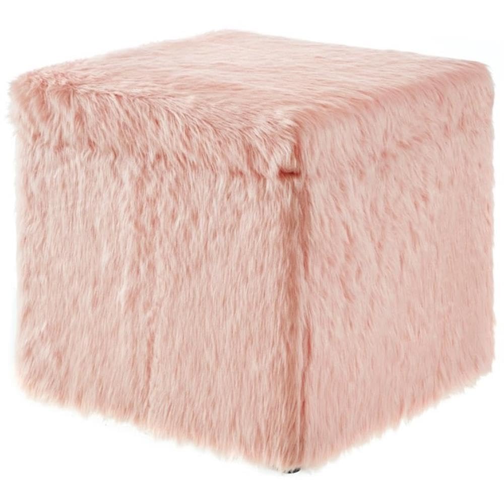 Stanley Modern Faux Fur Fabric Cube Storage Ottoman in Blush Pink - Versatile Living Room Furniture for Small Space Organization, Extra Seating & Home Decor