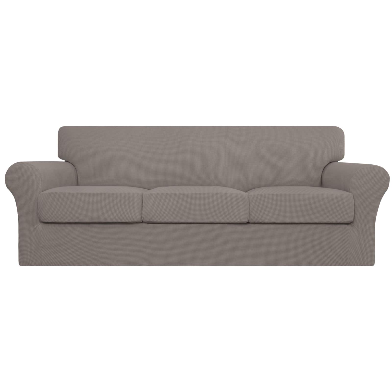 4-Piece Stretch Sofa Cover for Dogs & Pets - Washable Spandex Jacquard Slipcover Fits 3-Cushion Couches - Elastic Furniture Protector for Pets & Kids (Taupe) - Perfect for Pet Owners & Family Homes with Active Kids