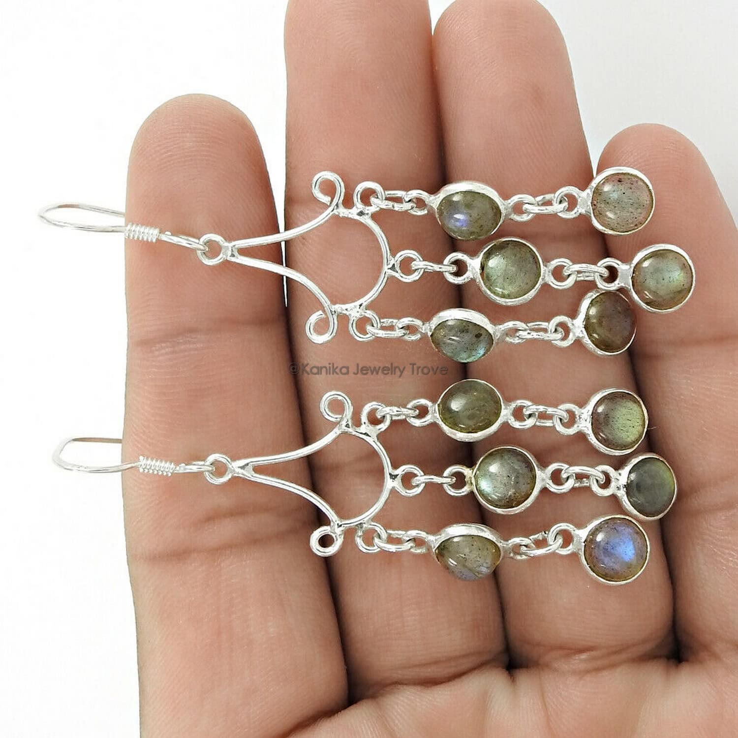 925 Sterling Silver Handmade Dangle Hook Earrings with Natural Labradorite Gemstone - Elegant Women's Jewelry for Party, Wedding & Everyday Wear