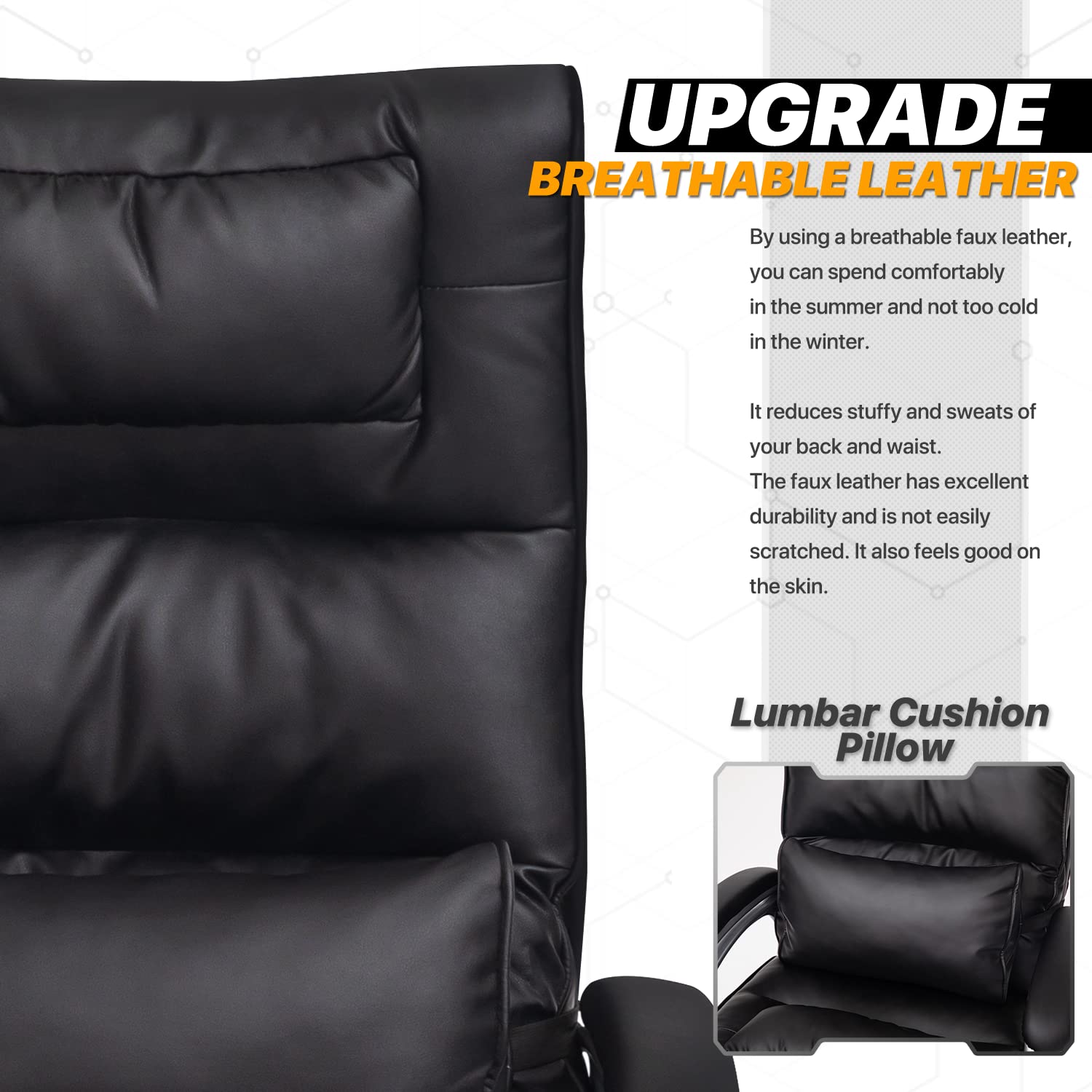 MoNiBloom Ergonomic Office Chair - High Back PU Leather Executive Chair with Lumbar Support, Adjustable Height & Tilt, Swivel Rolling Base & Armrests (Black) - Perfect for Home Office, Gaming & Computer Workstations