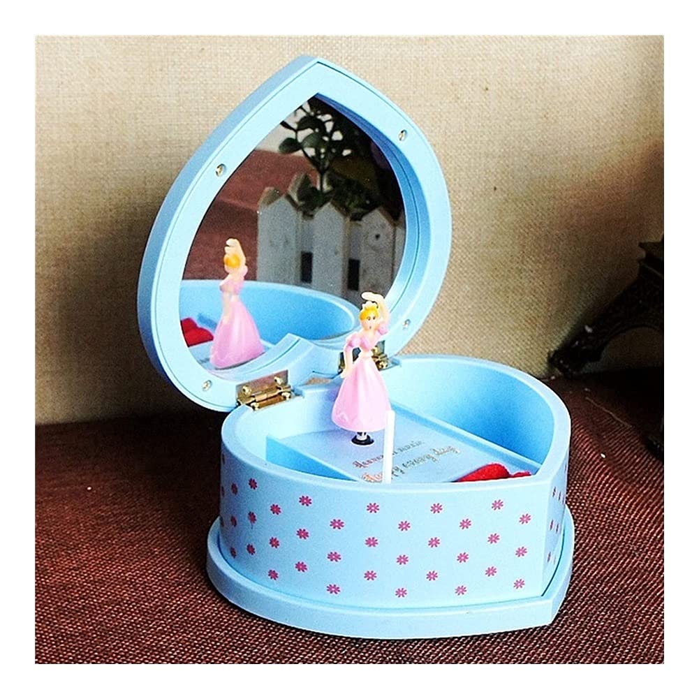 CHENHAN Heart-Shaped Mechanical Music Box with Dancing Ballerina - Jewelry Storage & Home Decor, Blue Mirror Finish - Perfect for Bedroom Vanity, Gift Giving & Romantic Ambiance