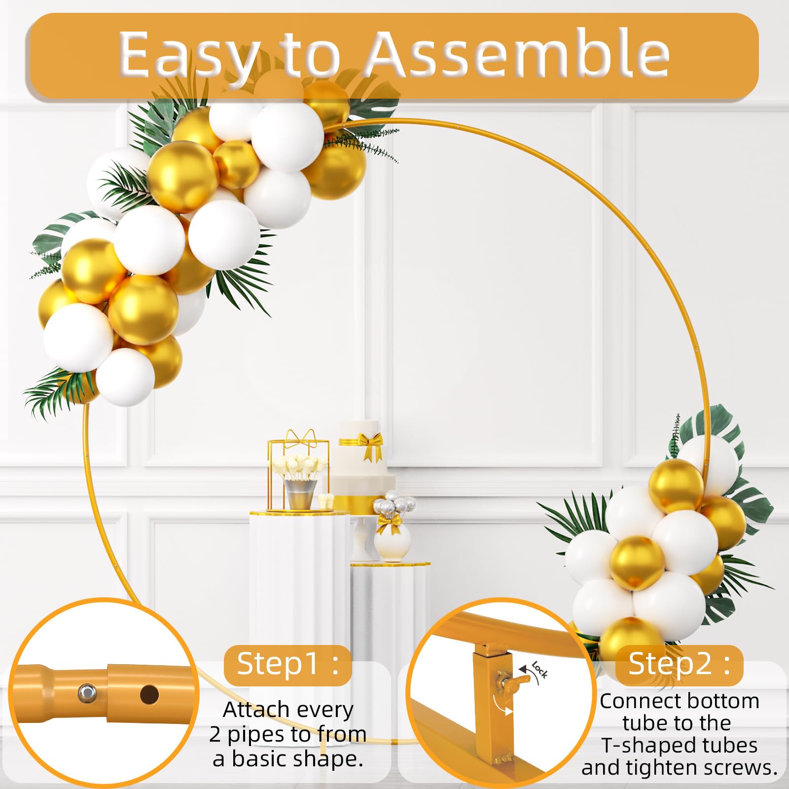 Bezente 7.2ft Round Backdrop Stand - Golden Metal Balloon Arch Stand for Weddings, Birthdays & Baby Showers | Sturdy Party Decoration Frame for Photo Backdrops & Event Decor