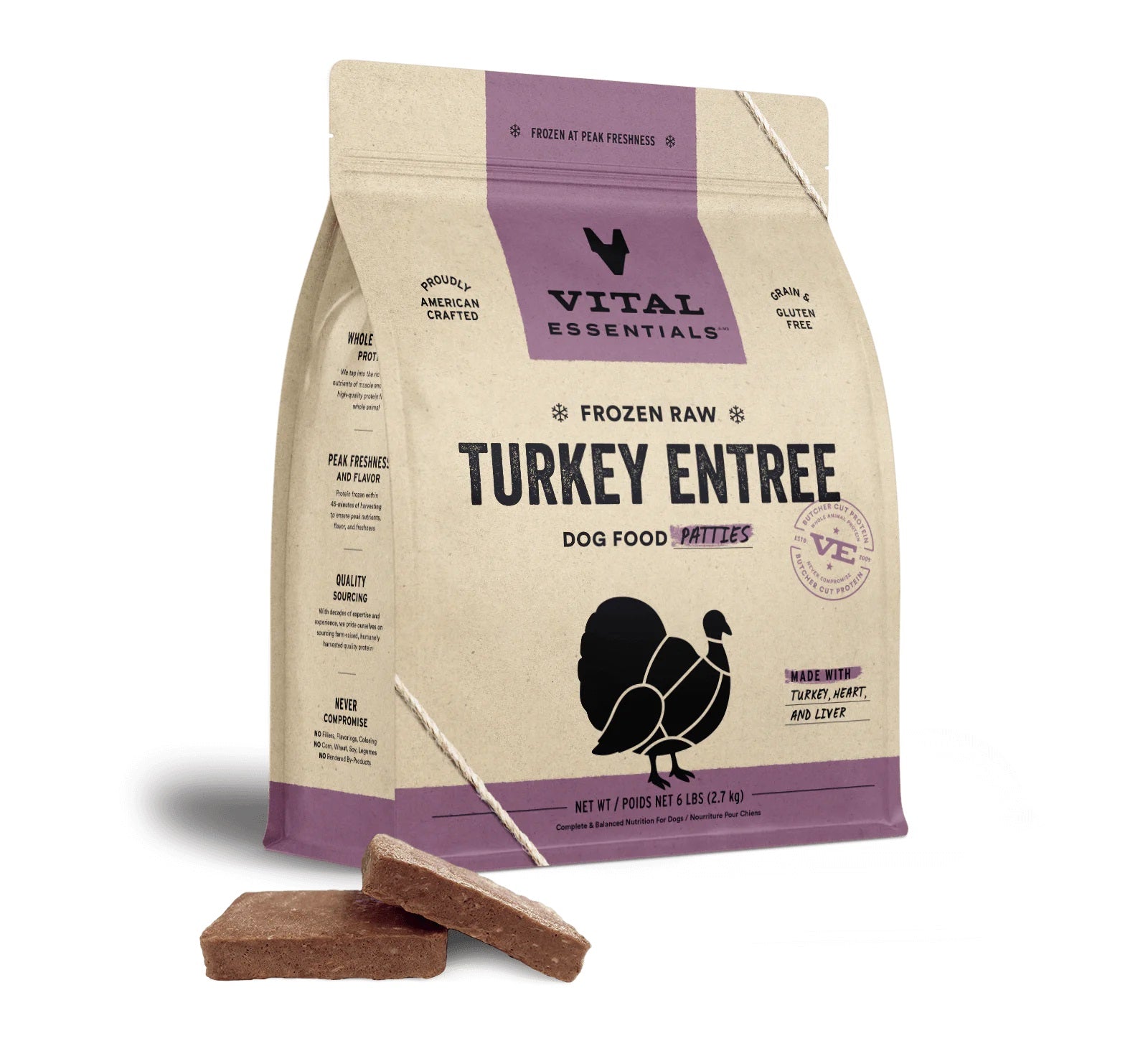 Vital Essentials Frozen Turkey Patties Dog Food - Grain-Free, High-Protein Raw Dog Food for All Life Stages - Perfect for Training, Treats & Mealtime
