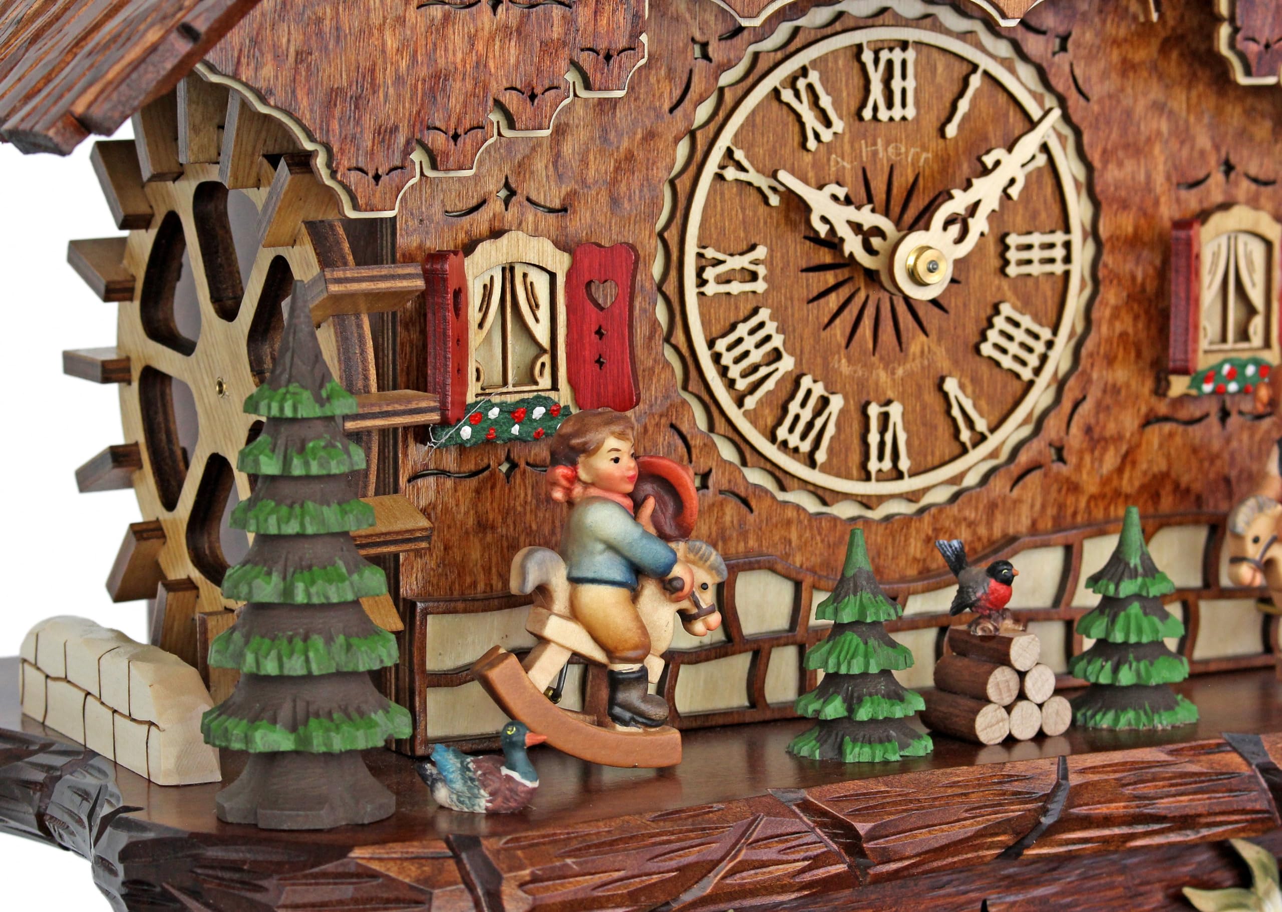 Handcrafted Cuckoo Clock with Rocking Horses - Traditional German Wooden Wall Clock with Moving Pendulum & Bird - Perfect for Home, Office, and Cabin Decor