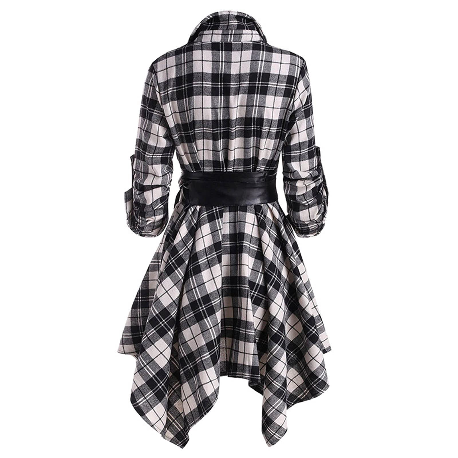 Sexy Gothic Corset Dress for Women - Long Sleeve Button Down Mini Dress with Plaid Print & Irregular Hem | Perfect for Halloween, Cosplay, Date Night & Gothic Fashion
