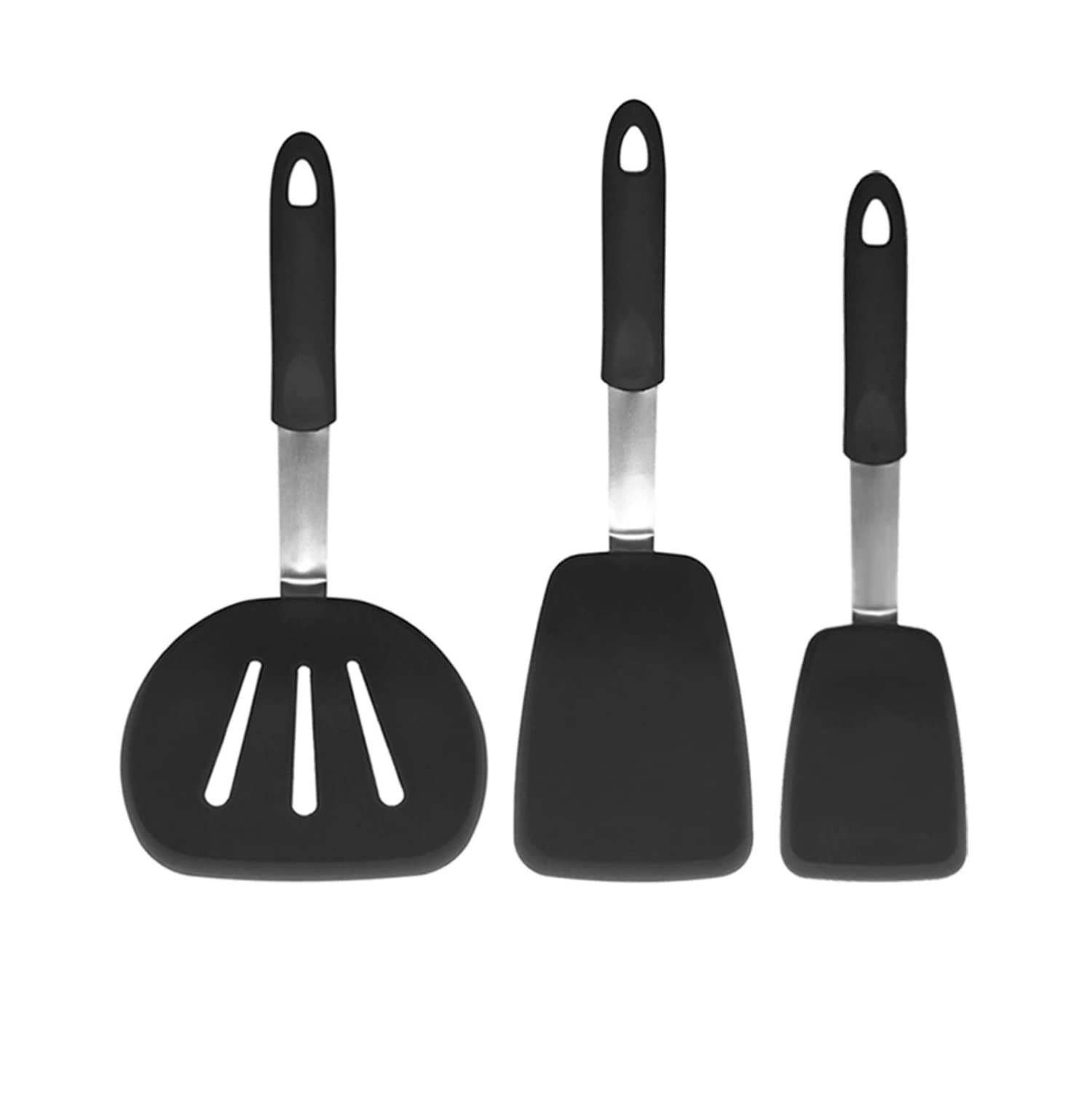 WALLFARM Silicone Spatula Set - 3-Piece Heat Resistant Kitchen Utensils (600°F) - Extra Wide Slotted Turner & Flexible Spatula for Pancakes, Eggs, Fish, Omelets - Perfect for Non-Stick Cookware, Baking & Grilling