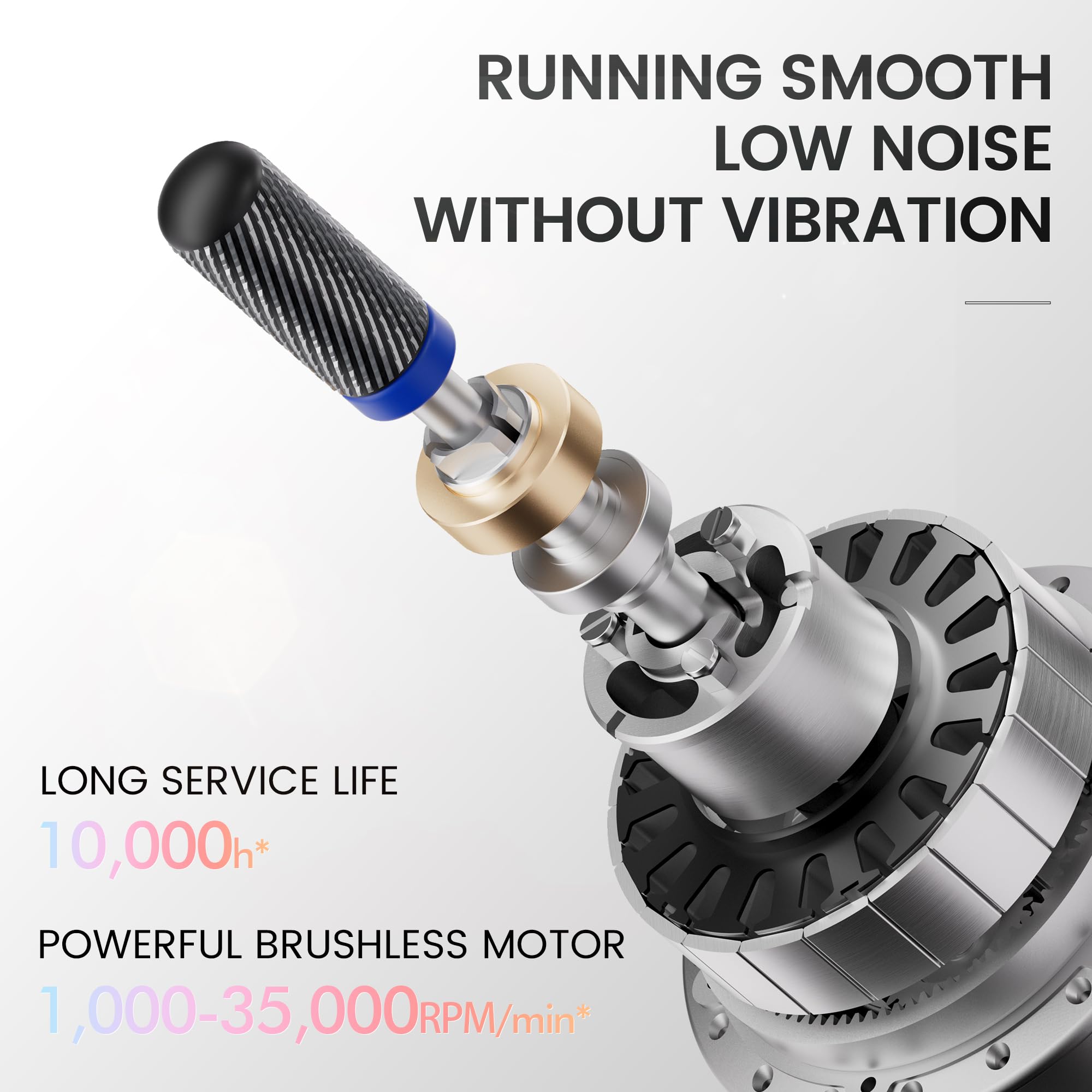 Professional Nail Drill Machine 35000RPM - Waterproof Rechargeable Nail Efile for Acrylic & Gel Nails - Low Noise & Vibration Brushless Design - Perfect for Salon & Home Manicure/Pedicure