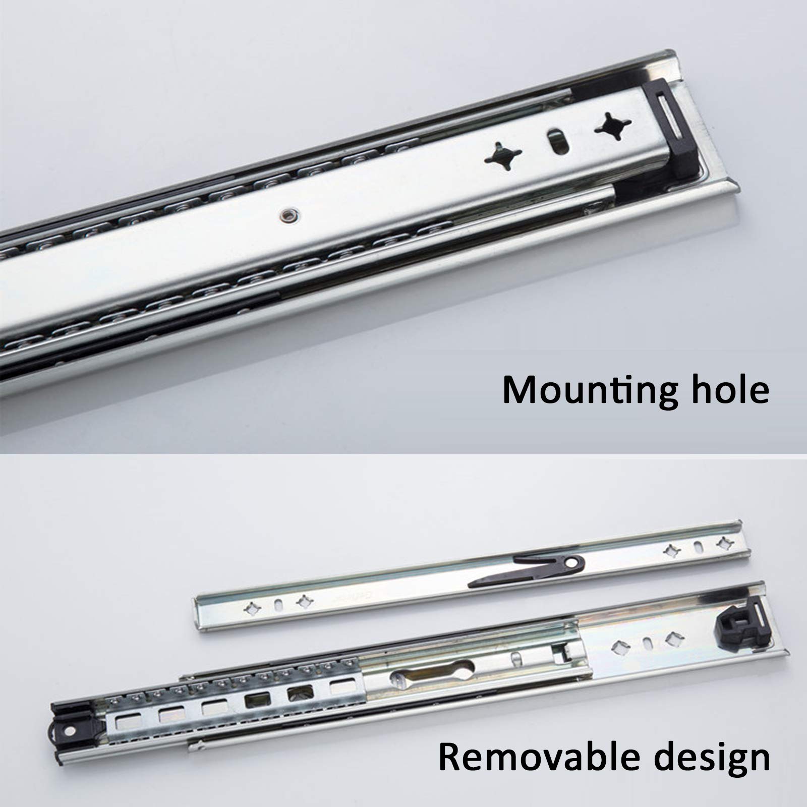 1 Pair Heavy Duty Ball Bearing Drawer Slides - 3-Section Full Extension Side Mount Runners with 120kg Load Capacity (44in/1100mm) - Perfect for Toolboxes, Industrial Cabinets, Vehicle Storage & Stair Shoe Organizers