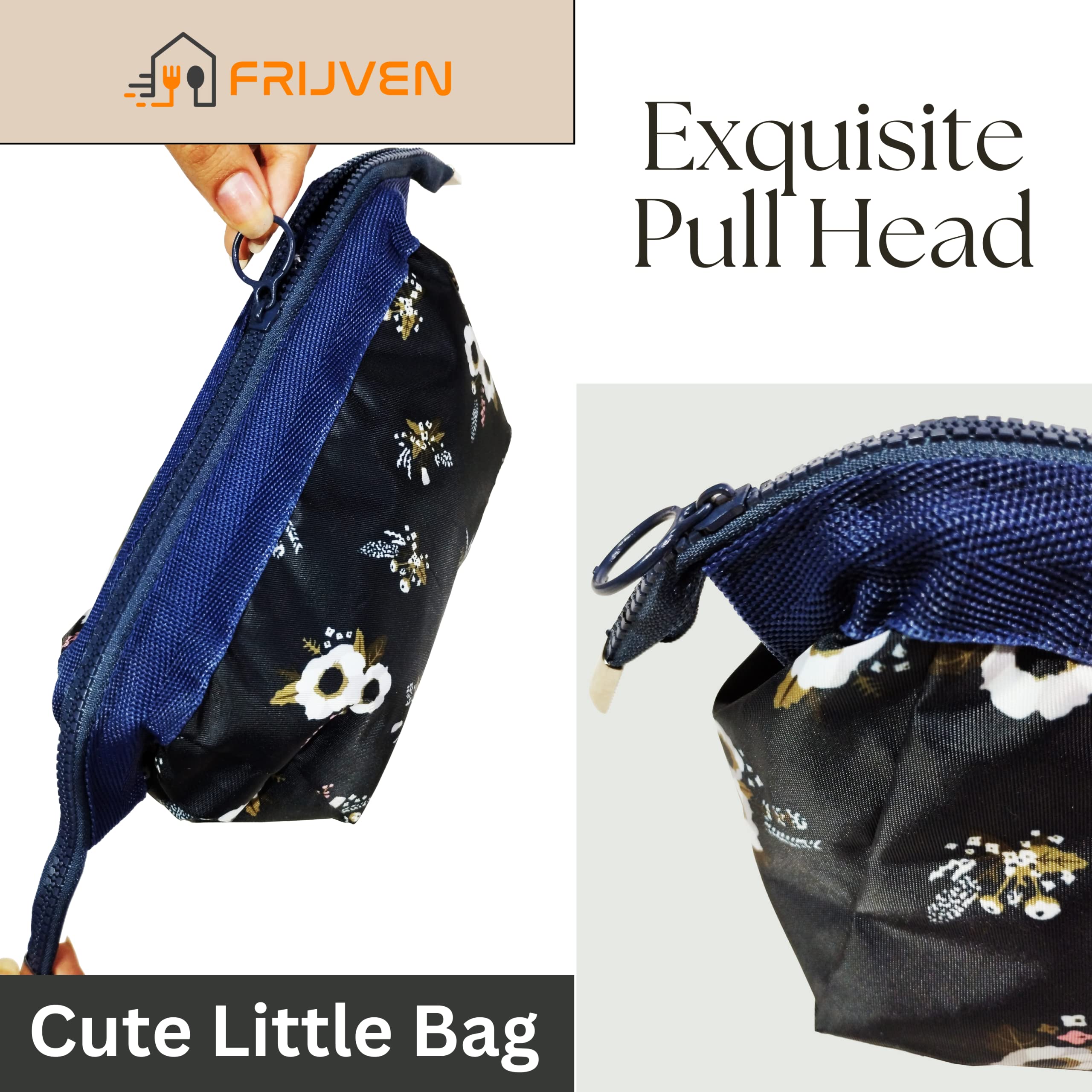 FRIJVEN Printed Cosmetic Makeup Pouch - 9cm Women's Toiletry Organizer Bag, Small Travel Makeup Case for Grooming Kit (Grey & Blue) | Perfect for Travel, Gym & Daily Essentials Storage