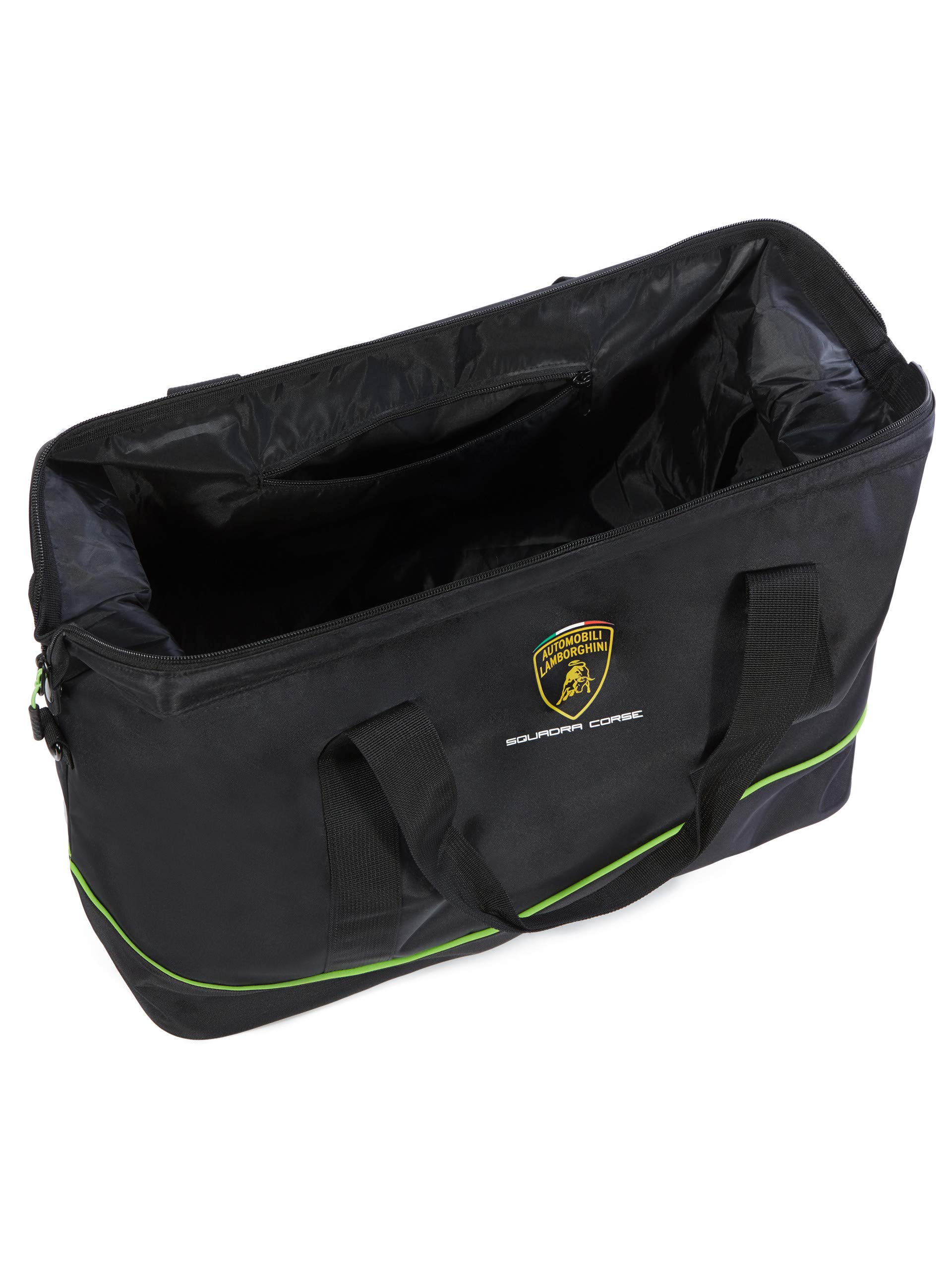 Lamborghini Squadra Corse Premium Travel Duffel Bag - Black Water-Resistant Gym Bag for Men, Sports Gear Storage & Weekend Getaways