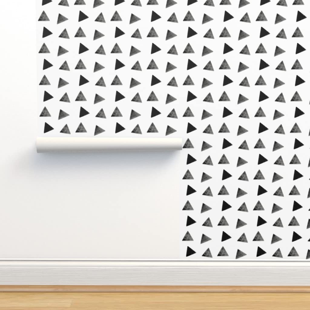 Removable Wallpaper 12ft x 2ft - Watercolor Triangle Geometric Black & White Modern Print | Peel & Stick Wallpaper for Nursery, Bedroom, Living Room & Office Decor | Gender Neutral & Easy to Install