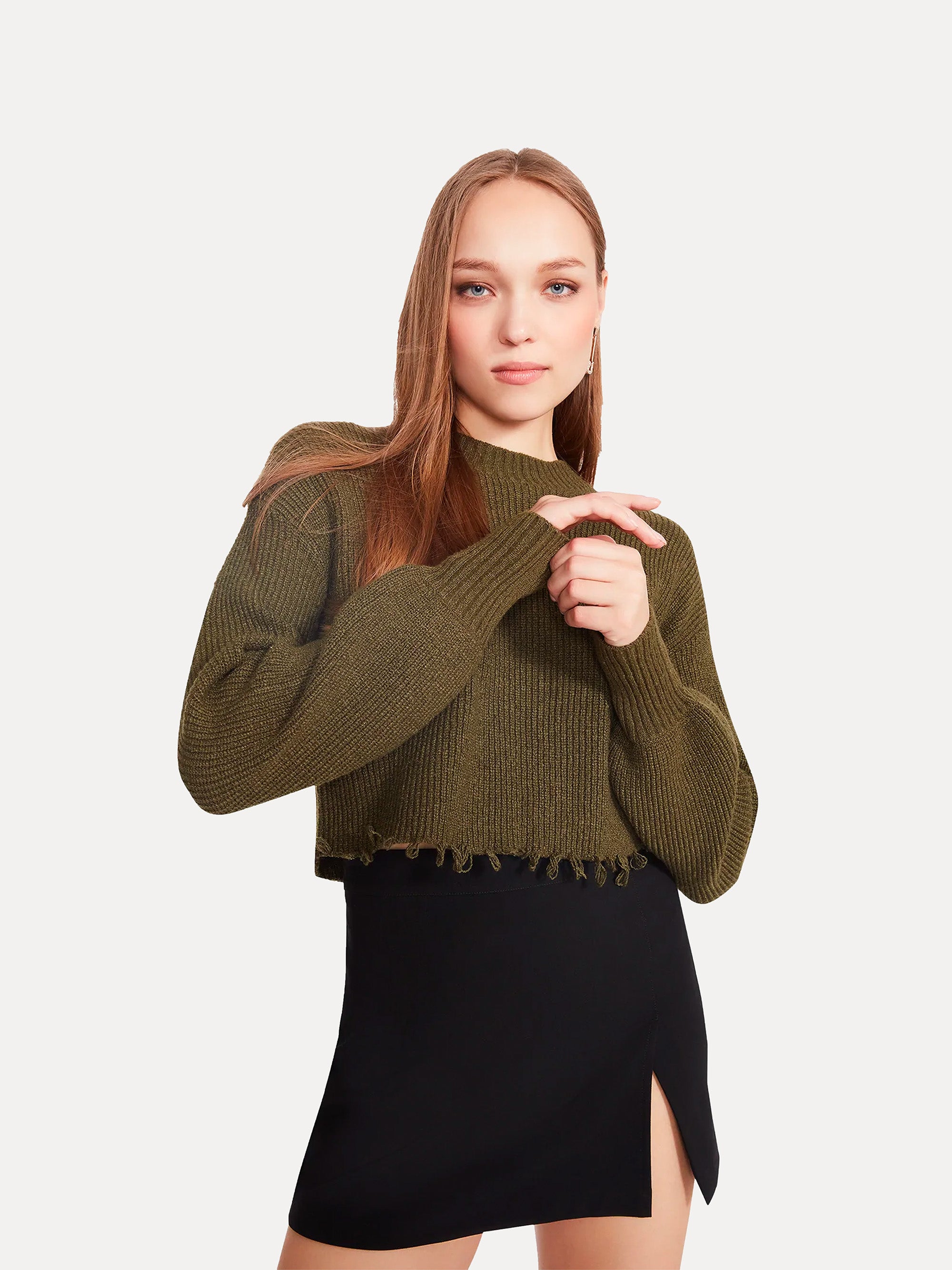Camille Sweater - Olive Night Green Women's Knit Pullover | Cozy Fall & Winter Fashion for Casual Outings