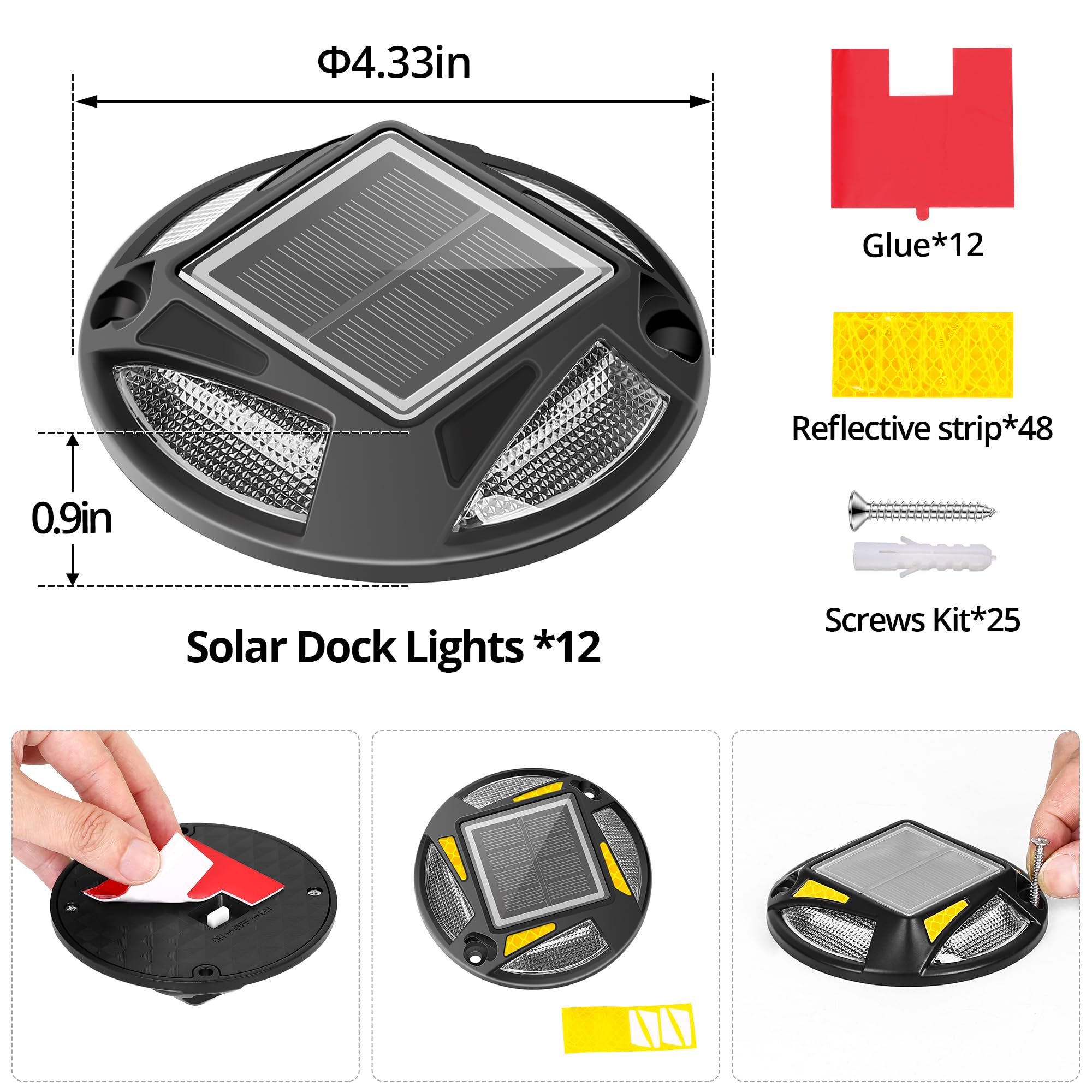 12 Pack Solar Dock Lights Outdoor Waterproof IP68 - 2 Color Modes (Blue/White) Solar Deck Lights for Driveway, Step, Sidewalk, Pathway, Patio, Garden - Perfect for Nighttime Safety & Landscape Lighting