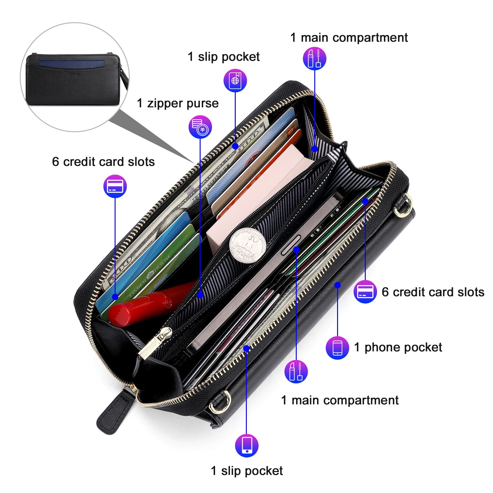 Nuoku Women's Small Crossbody Shoulder Bag - Stylish Clutch Purse with Wristlet & Phone Wallet - Credit Card Holder - Perfect for Daily Use, Shopping, Travel & Parties