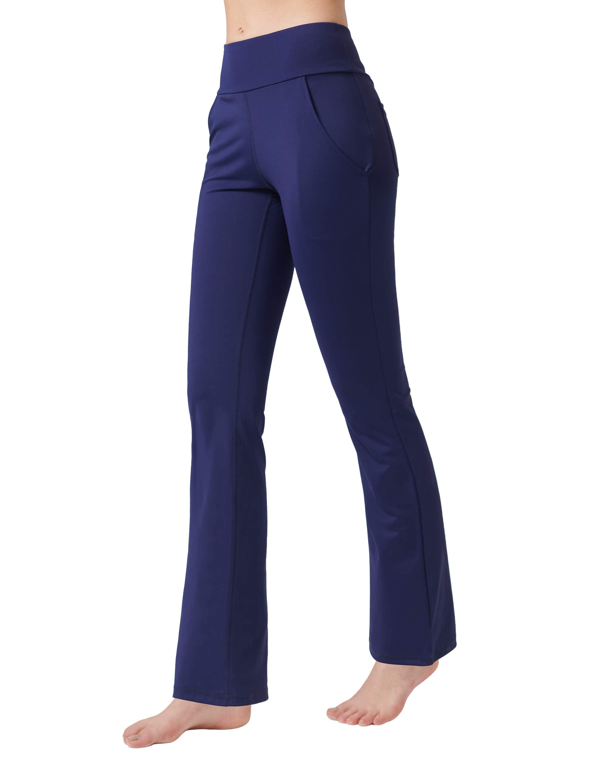 Nuveti Women's High Waisted Bootcut Yoga Pants with 4 Pockets - Tummy Control Workout & Office Pants - Stretchy Bootleg Dress Pants for Yoga, Gym, Work & Casual Wear