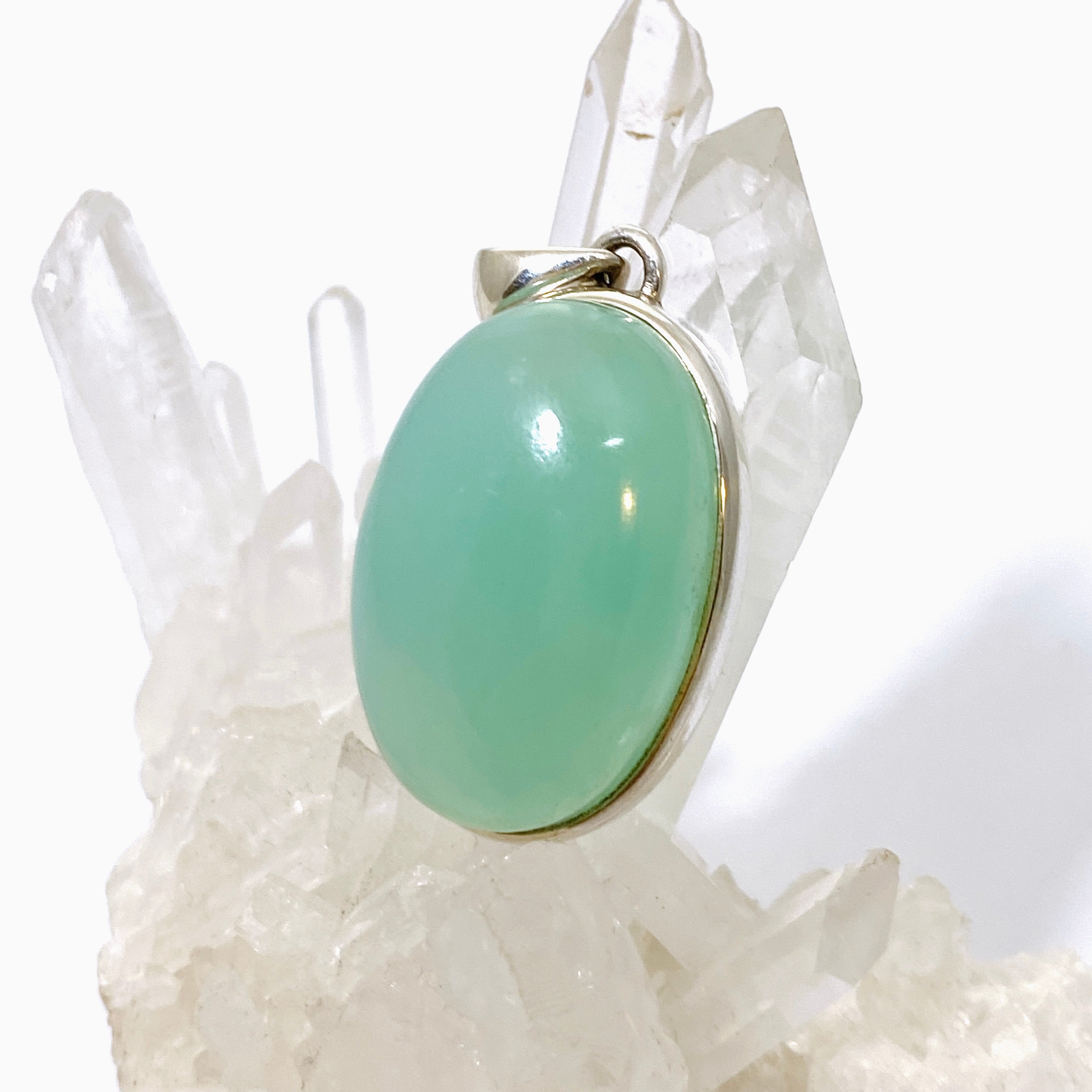 Natural Green Chrysoprase Oval Cabochon Pendant - 925 Sterling Silver Jewelry for Women - Perfect for Everyday Wear & Gift Giving