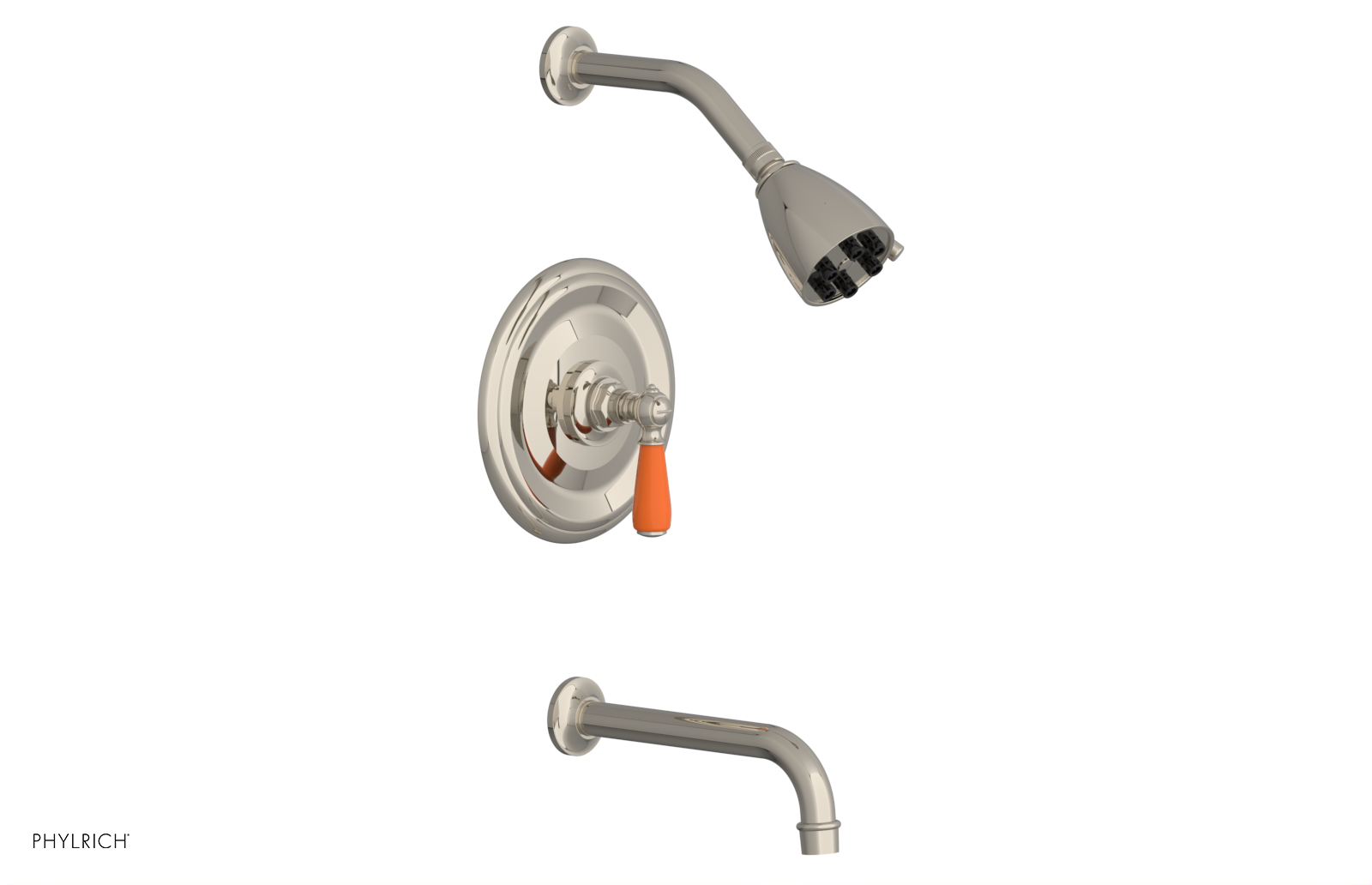 Jamestown Pressure Balance Tub & Shower Faucet Set - Chrome Finish with Orange Accent Lever Handle (Model 165-27) for Bathroom & Spa Relaxation