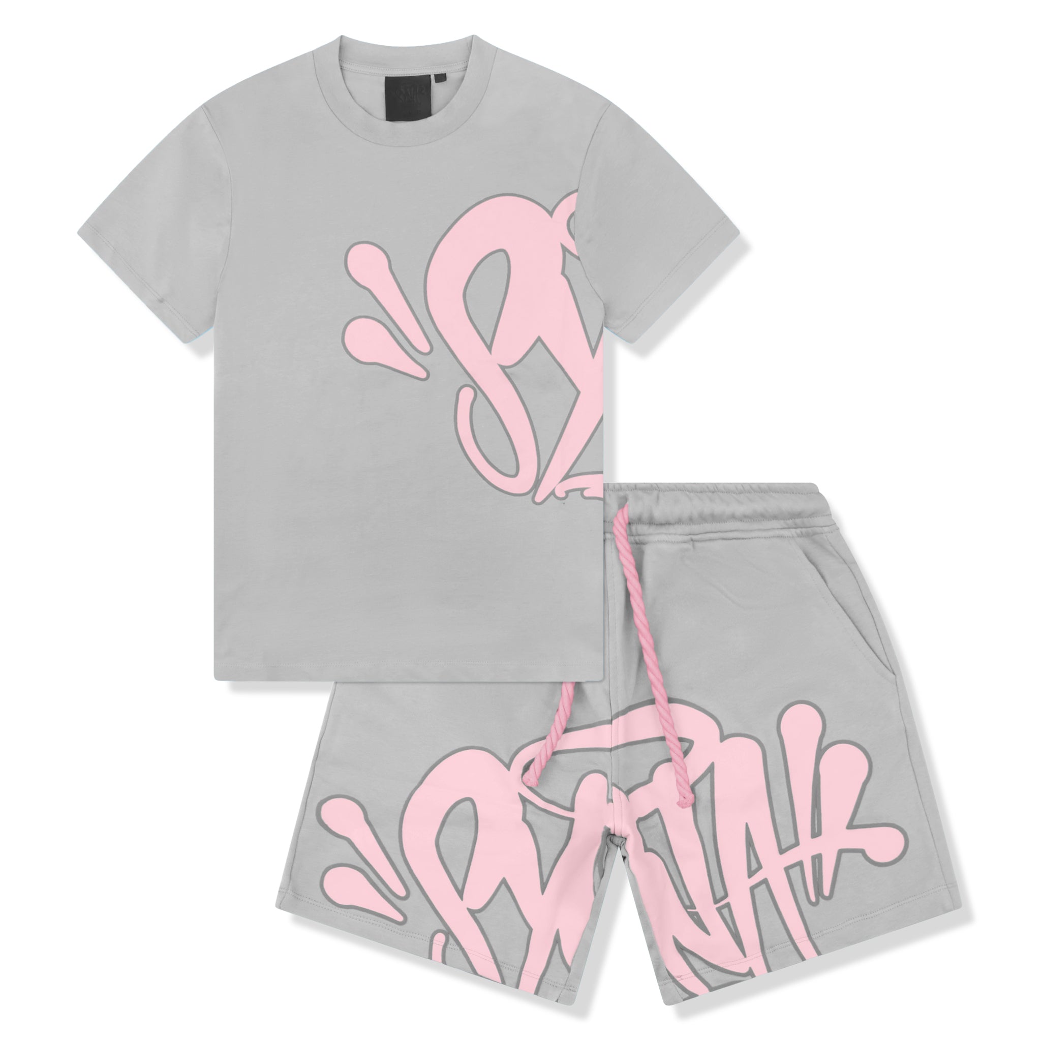 Syna World Logo Grey Pink T-Shirt & Shorts Set - Trendy Streetwear Outfit for Men & Women | Perfect for Casual Wear, Gym, and Summer Fashion