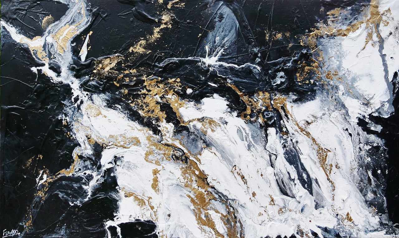 200cm x 120cm Black White Gold Textured Abstract Canvas Wall Art - Modern Luxury Home Decor for Living Room, Bedroom & Office