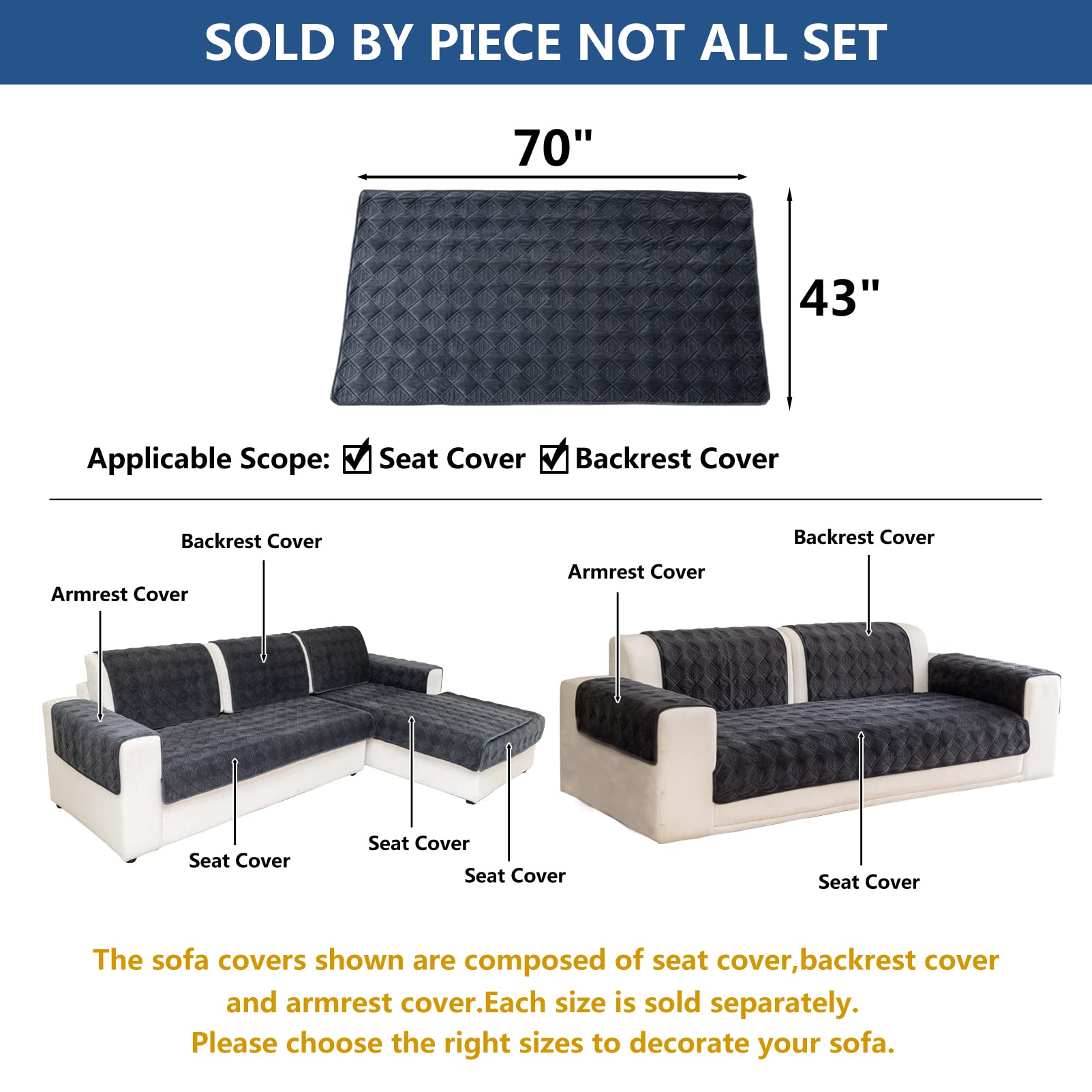 Eismodra L-Shaped Sectional Sofa Slipcover - Dark Gray Stretchable Furniture Protector (43