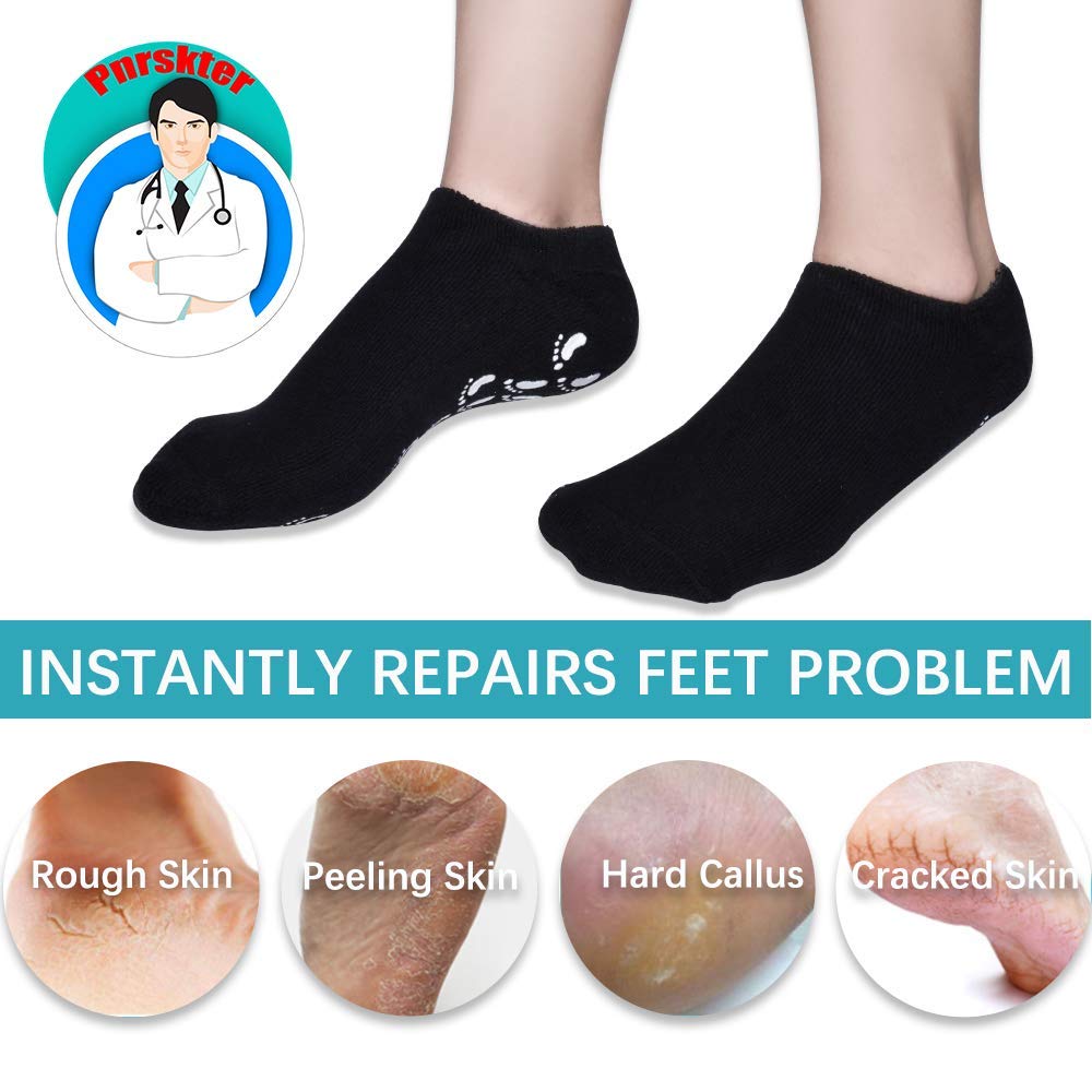 Moisturizing Gel Socks for Men - Soft Spa Socks to Repair Dry Cracked Feet - Black Hydrating Foot Care for Cracked Heels & Rough Skin - Perfect for Night Treatment, Pedicures & Winter Foot Care