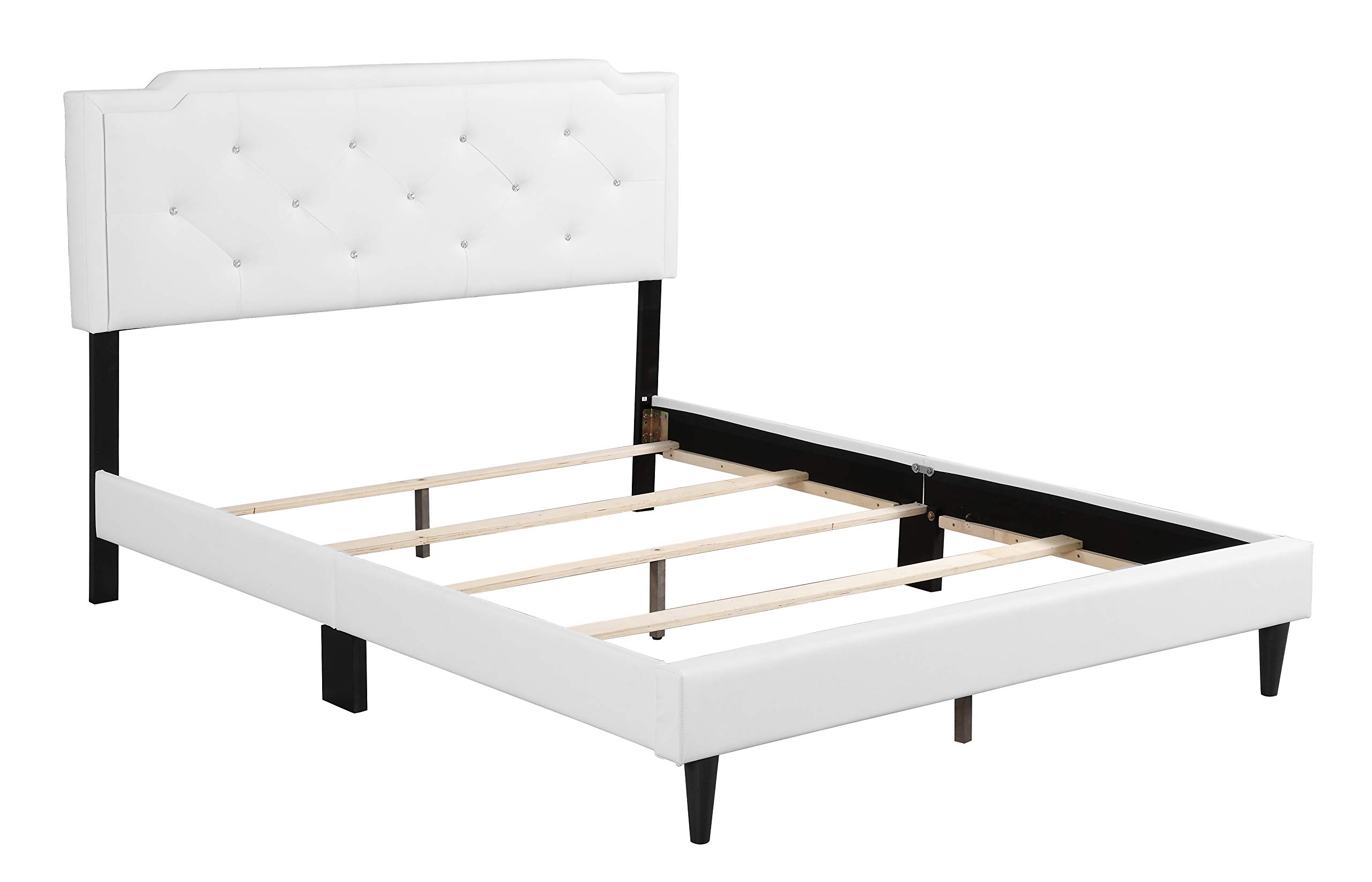 Glory Furniture Deb Upholstered Full Size Bed in White - Modern Upholstered Bed Frame for Master Bedroom & Guest Room