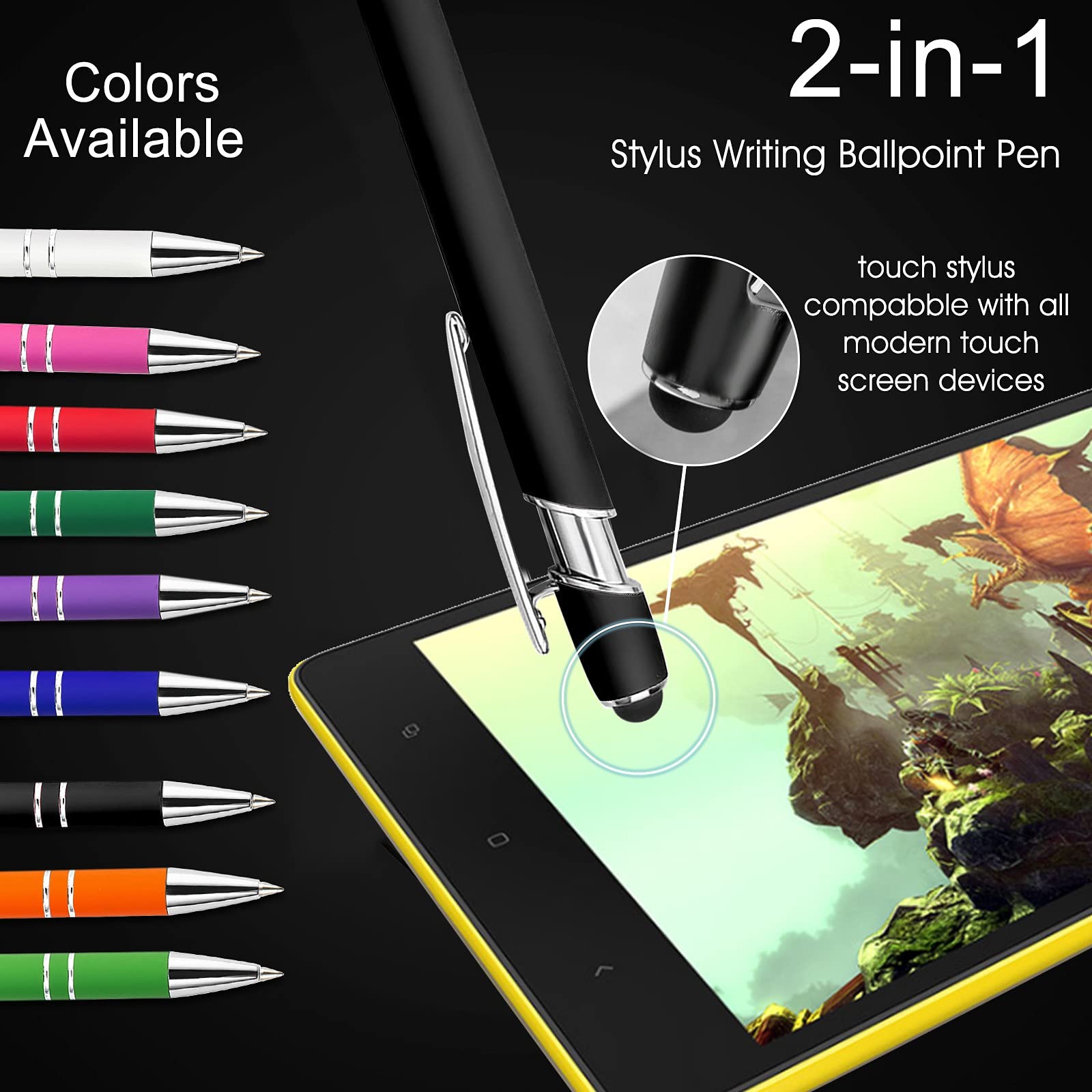 192PCS Personalized Pens Bulk with Free Name Engraving - Custom Ballpoint Pens with Stylus - Engraved Text/Logo - Perfect for Business Gifts, Graduation, Wedding, Birthday & Christmas - Black Ink - Ideal for Corporate Events, Promotional Giveaways & Special Occasions