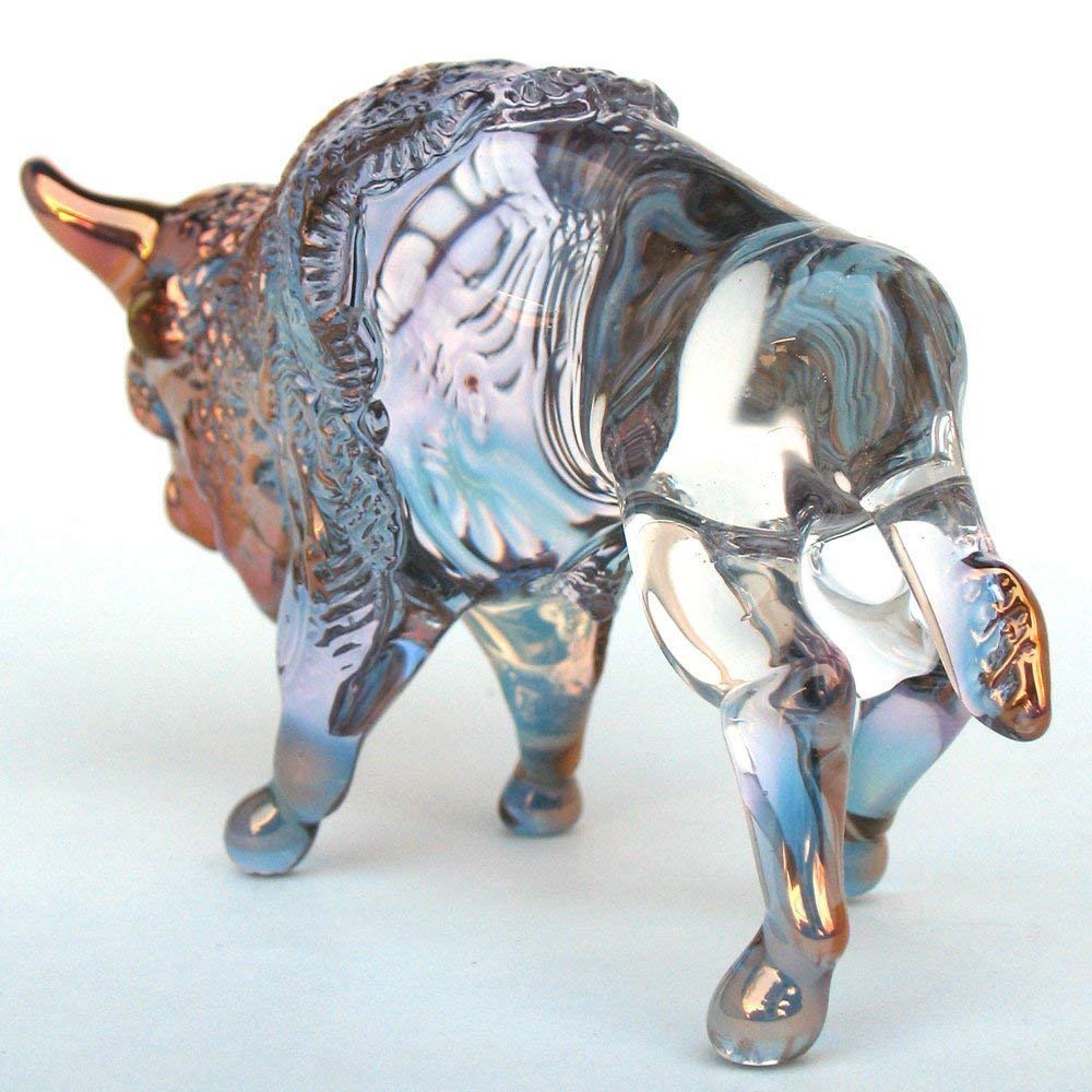 Hand Blown Glass Bison Buffalo Figurine - Unique Home Decor, Office Desk Ornament, and Western-Themed Gift for Collectors