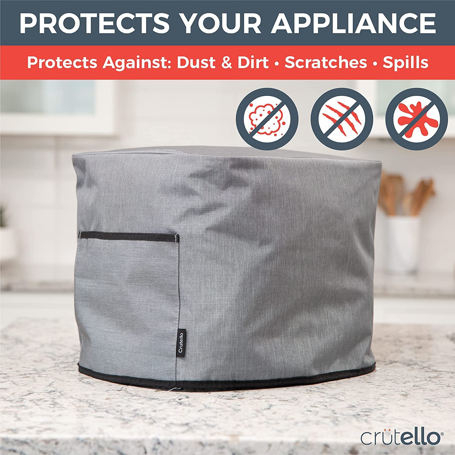 Crutello Air Fryer Cover with Storage Pockets for 5.5 Quart Fryers - Dust Protection Cover for Small Kitchen Appliances - Perfect for Countertop Storage & Keeping Your Air Fryer Clean