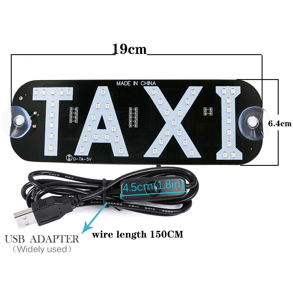 YSY Yellow LED Taxi Sign Light - 12V DC Car Window Flashing Hook with USB Switch & Car Charger Inverter | Perfect for Taxi Cabs, Rideshare Vehicles & Nighttime Roadside Safety