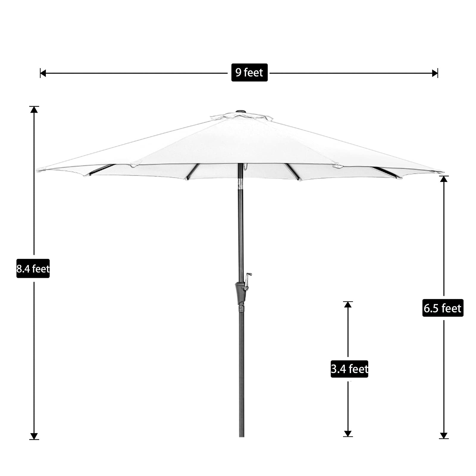 9 Ft Outdoor Patio Umbrella with Push Button Tilt & Crank Lift - 8 Ribs Market Umbrella for Garden, Poolside, Restaurant (Navy Blue) - Perfect for Outdoor Dining, Lounging and Commercial Use