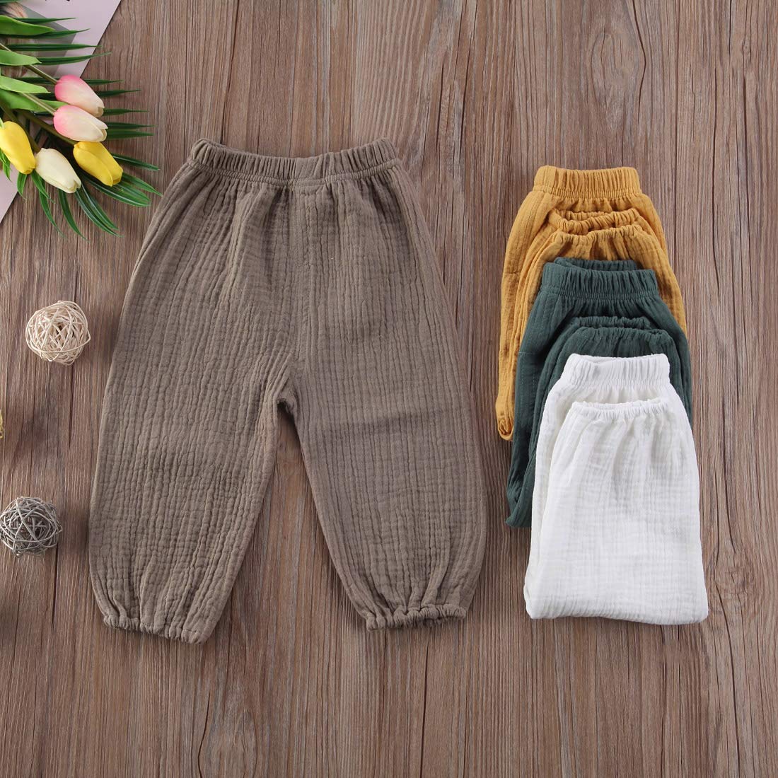 Toddler Cotton Linen Bloomers - 3 Pack Solid Color Pants for Baby Boys & Girls | Playtime & Outfits