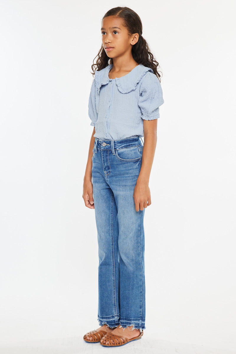 Bibi High Rise Kids Cropped Bootcut Jeans - Trendy Stretch Denim Pants for Girls, Comfortable & Stylish (Ages 4-12) - Perfect for School, Playdates & Casual Outings