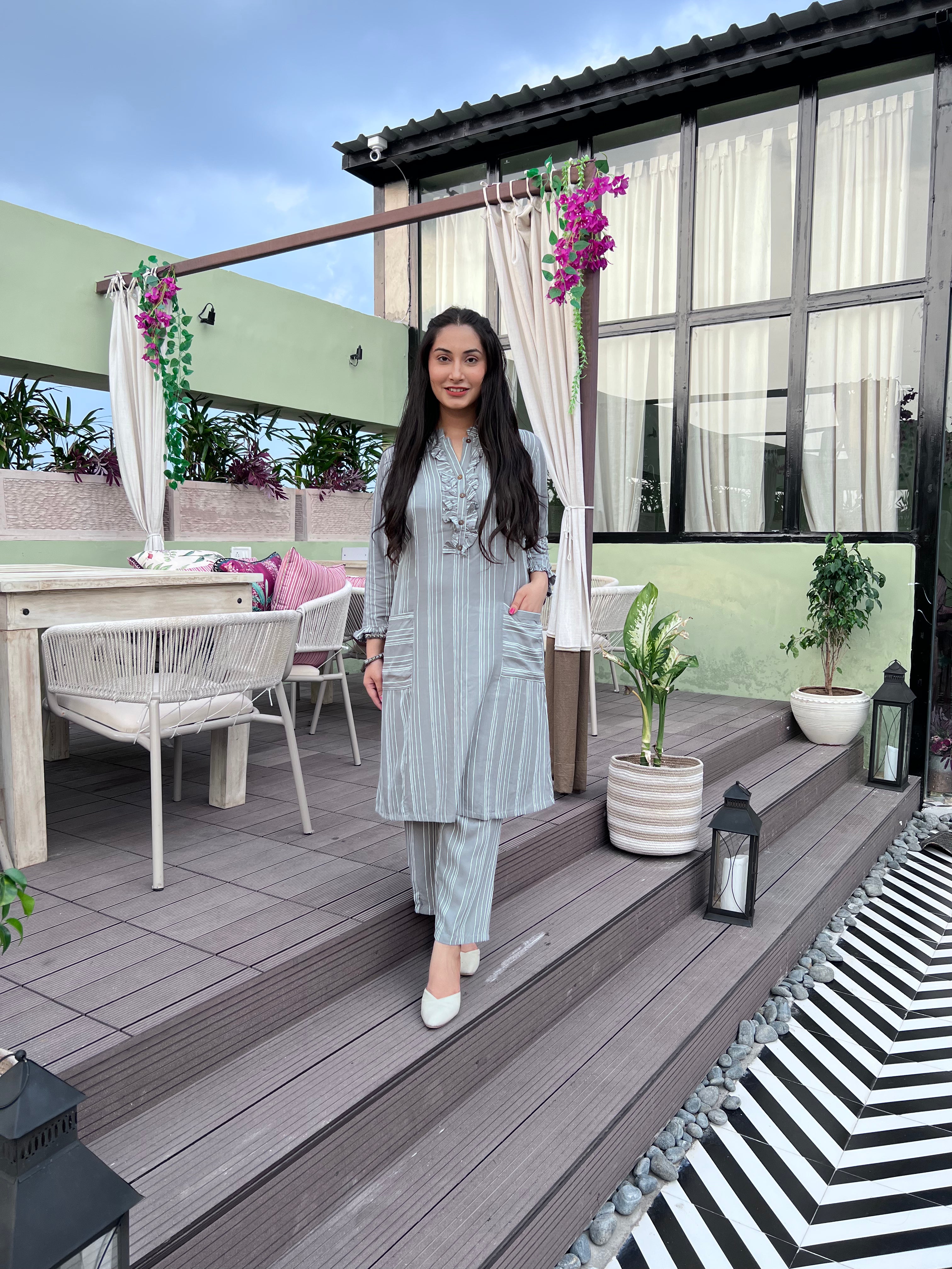 Stylish Grey Striped Cotton Co-Ordinate Set for Women | Casual Summer Outfit | Perfect for Beach, Brunch & Weekend Wear
