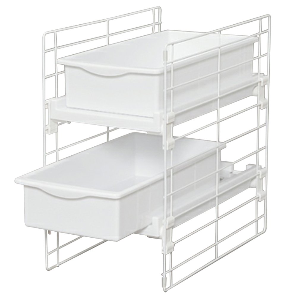 Under Sink Slide Out Tray Organizer - White | Expandable Storage Shelf for Kitchen, Bathroom & Laundry | Space Saving Cabinet Organizer for Cleaning Supplies & Toiletries