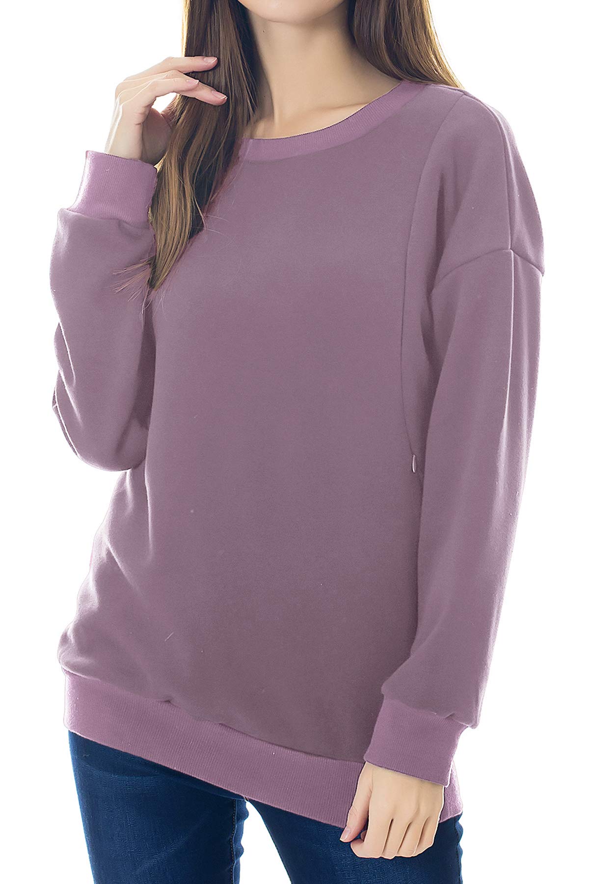 Smallshow Fleece Maternity Nursing Sweatshirt - Cozy Long Sleeve Breastfeeding Top for Moms | Perfect for Nursing, Lounging & Winter Comfort