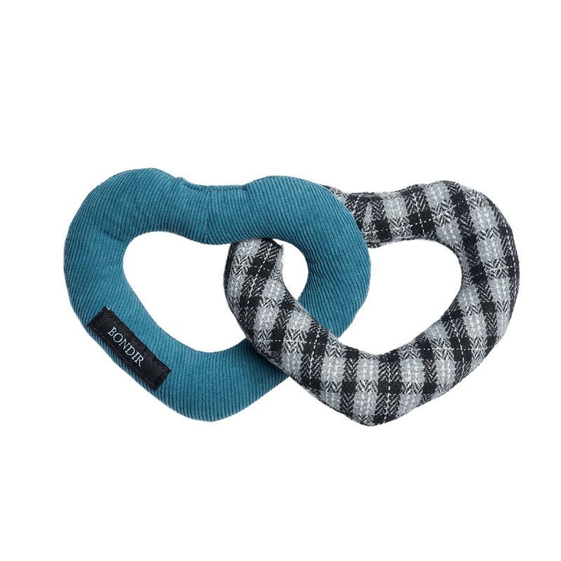 Durable Marine Tweed Squeaky Interlocking Heart Dog Toy - Interactive Chew Toy for Small & Medium Dogs - Perfect for Playtime, Training & Bonding