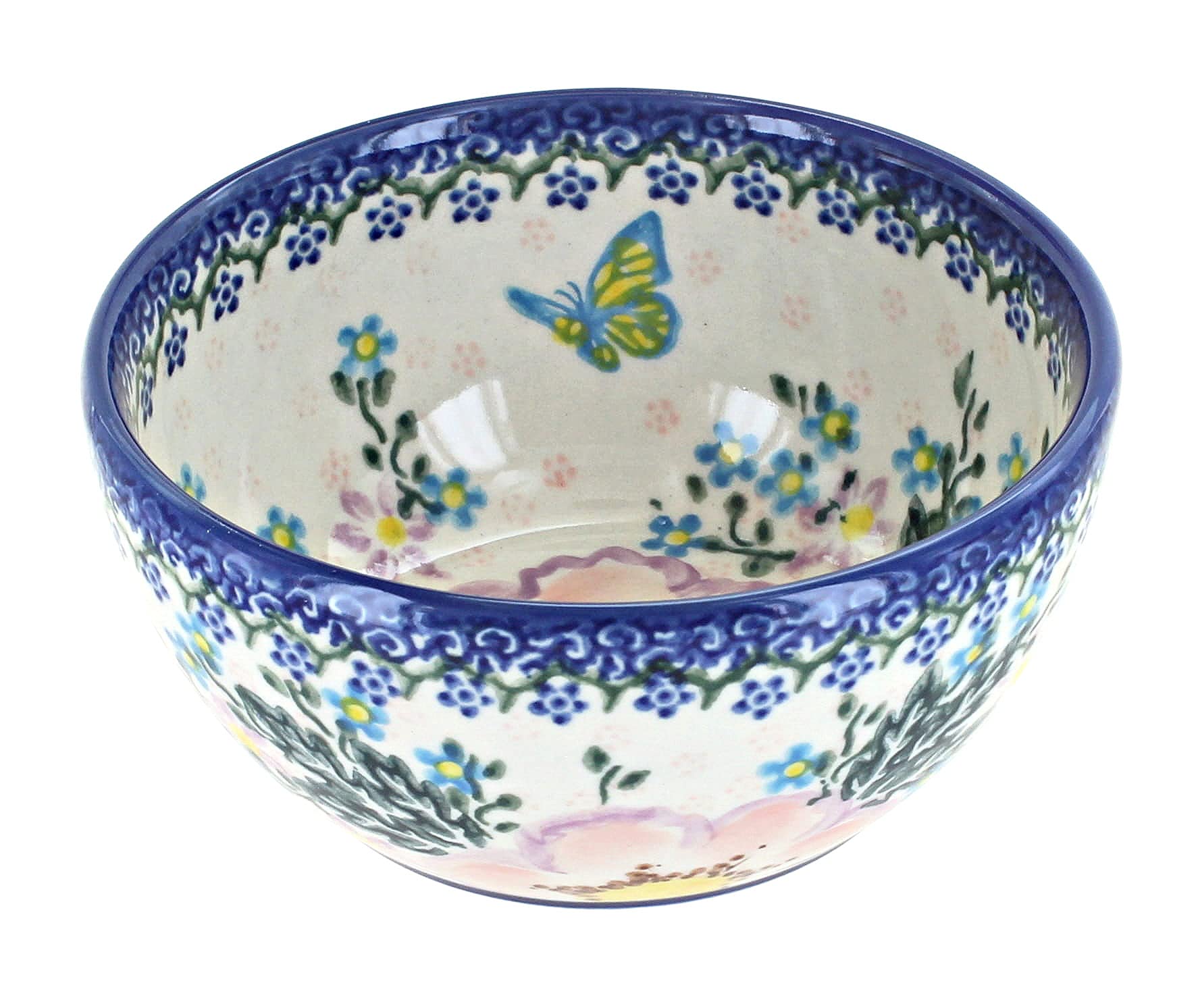 Handmade Blue Rose Polish Pottery Apple Blossom Dessert Bowl - Elegant Serving Dish for Tea Parties, Weddings & Home Decor