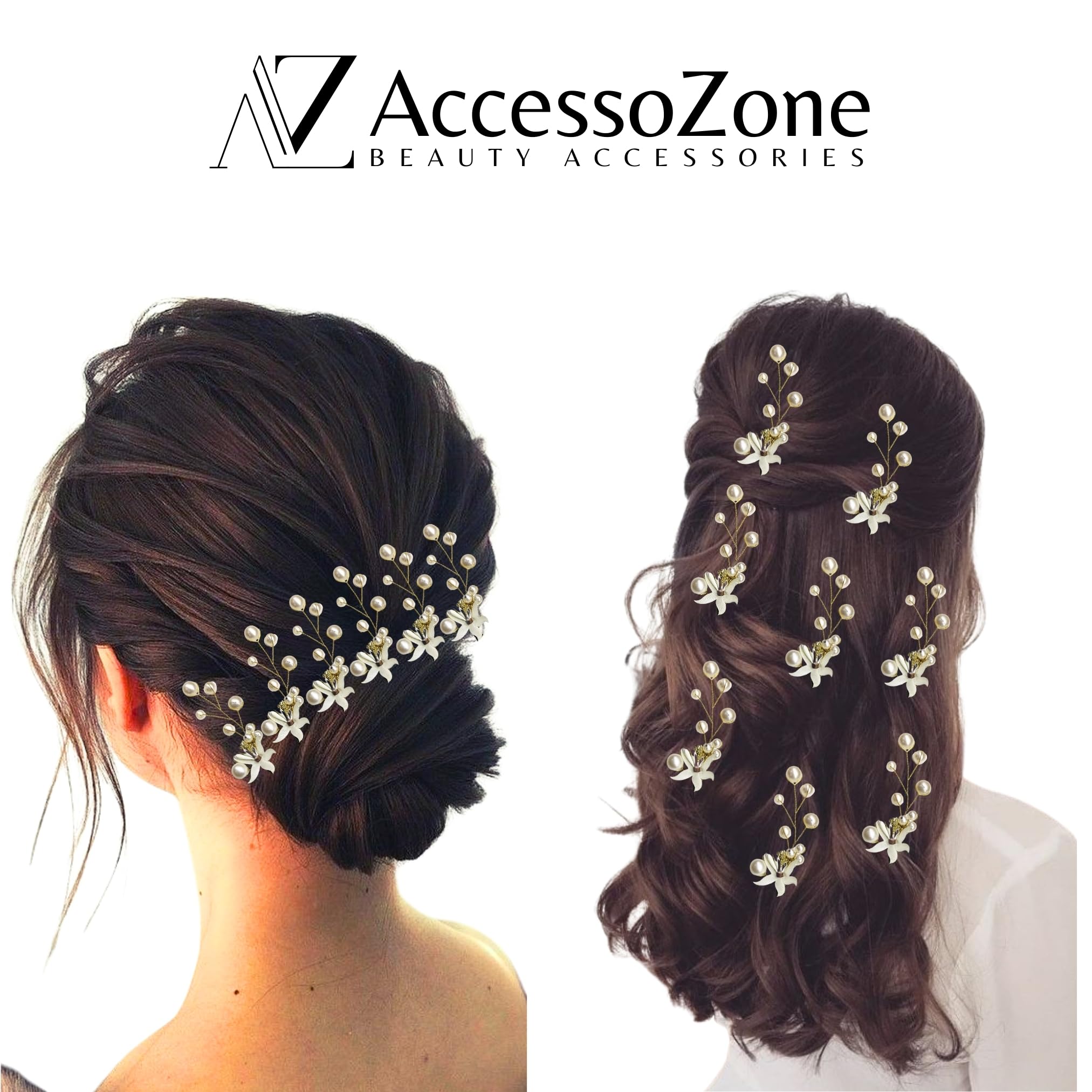Gold & Pearl Flower Hair Pins for Women & Girls - Stylish Juda Bun Hair Accessories Set of 8 | Multipurpose Hair Clips for Weddings, Prom, Parties & Everyday Use
