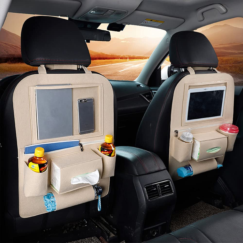 Waterproof & Durable Backseat Car Organizer - Storage Bag with Kick Mats for Toys, iPad, Drinks, Bottles, Snacks, Books & Pens | Perfect for Road Trips, Family Travel & Kids' Car Activities