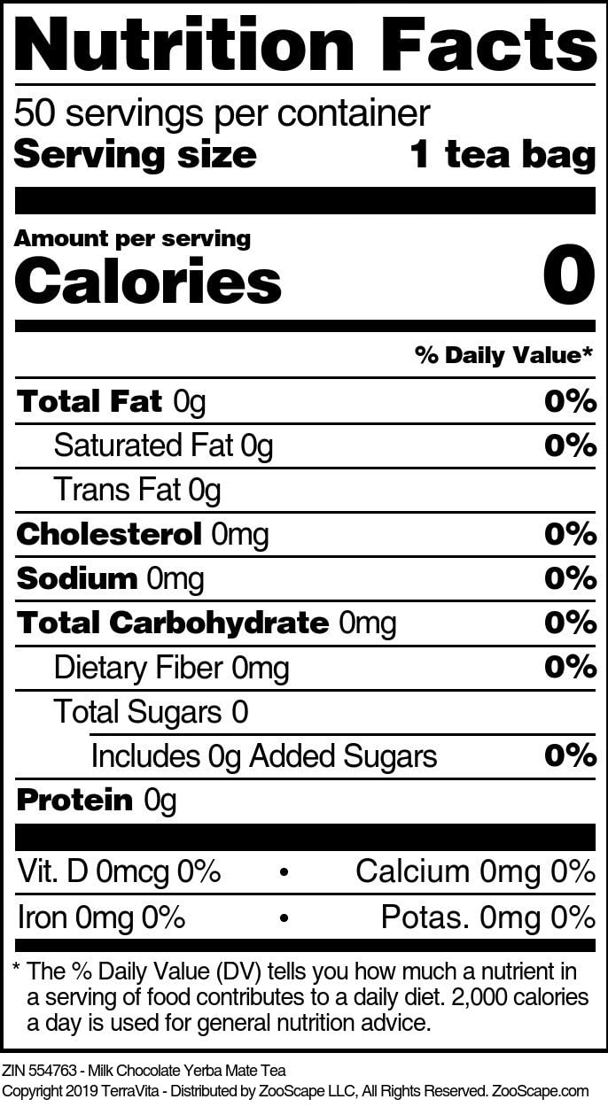 Organic Milk Chocolate Yerba Mate Tea Bags - 50 Count, Caffeine Boost, Antioxidant Rich, Gluten-Free (ZIN: 554763) - Perfect for Morning Energy, Afternoon Pick-Me-Up & Healthy Lifestyle