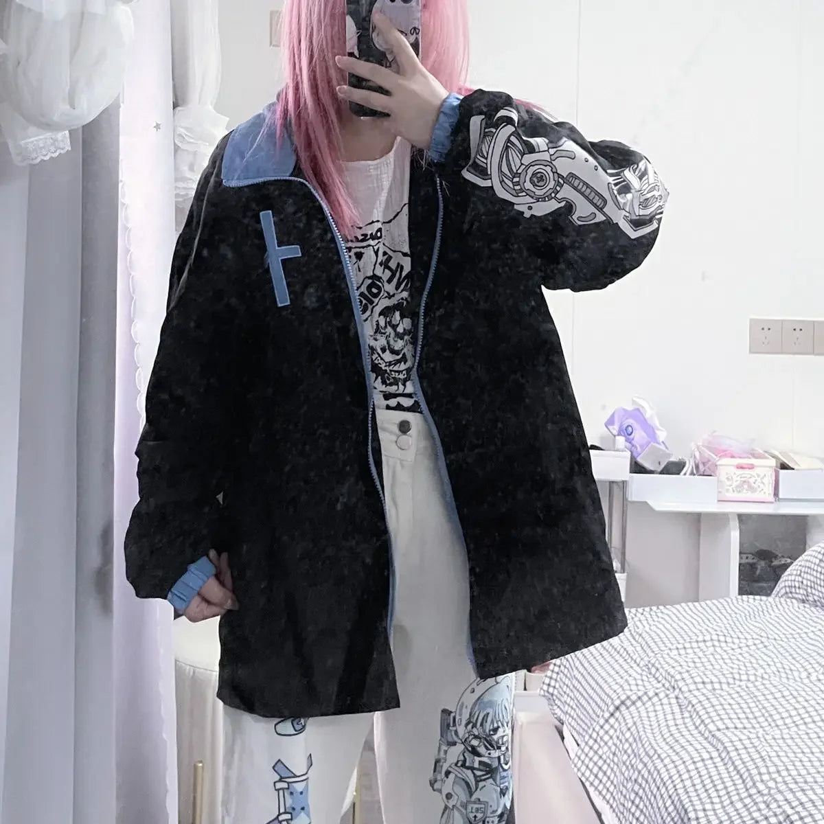 2024 Women's Streetwear Jackets - Oversized Y2K Fashion Long Sleeve Zipper Print Coats | Japanese Style Casual Outerwear for Street Style & Urban Fashion