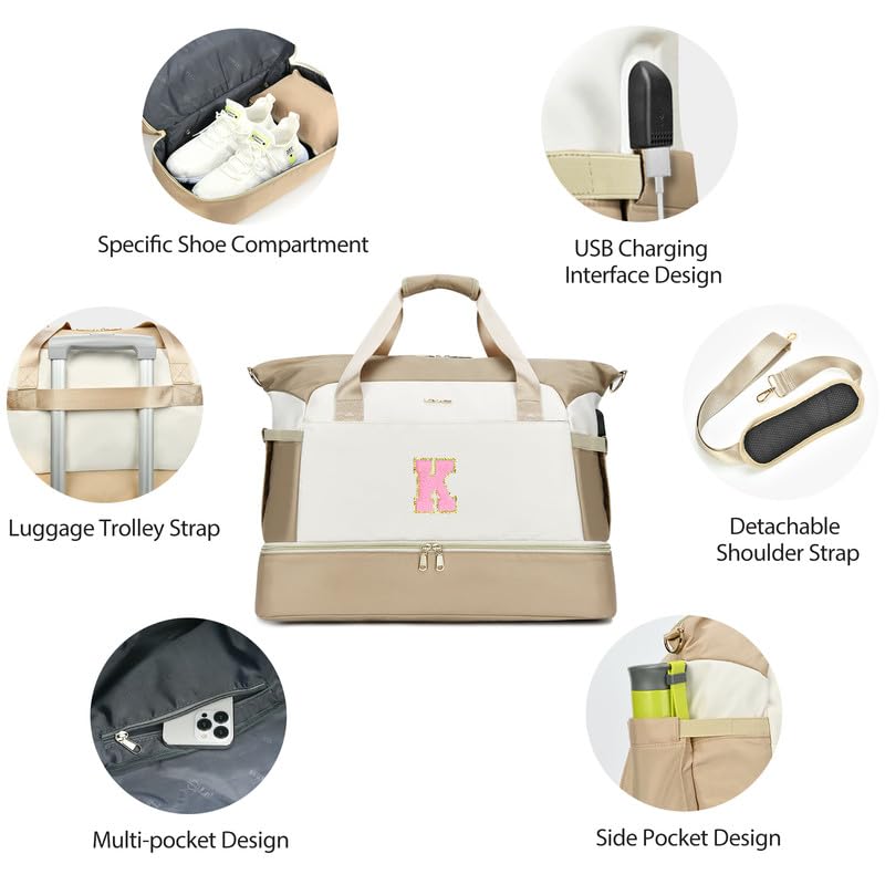 Women's Personalized Gym Duffle Bag with Shoes Compartment - Travel, Yoga & Overnight Handbag - Perfect for Workouts, Weekend Getaways & Gifts (Birthday/Mother's Day) - Durable & Stylish for Fitness, Travel & Daily Use