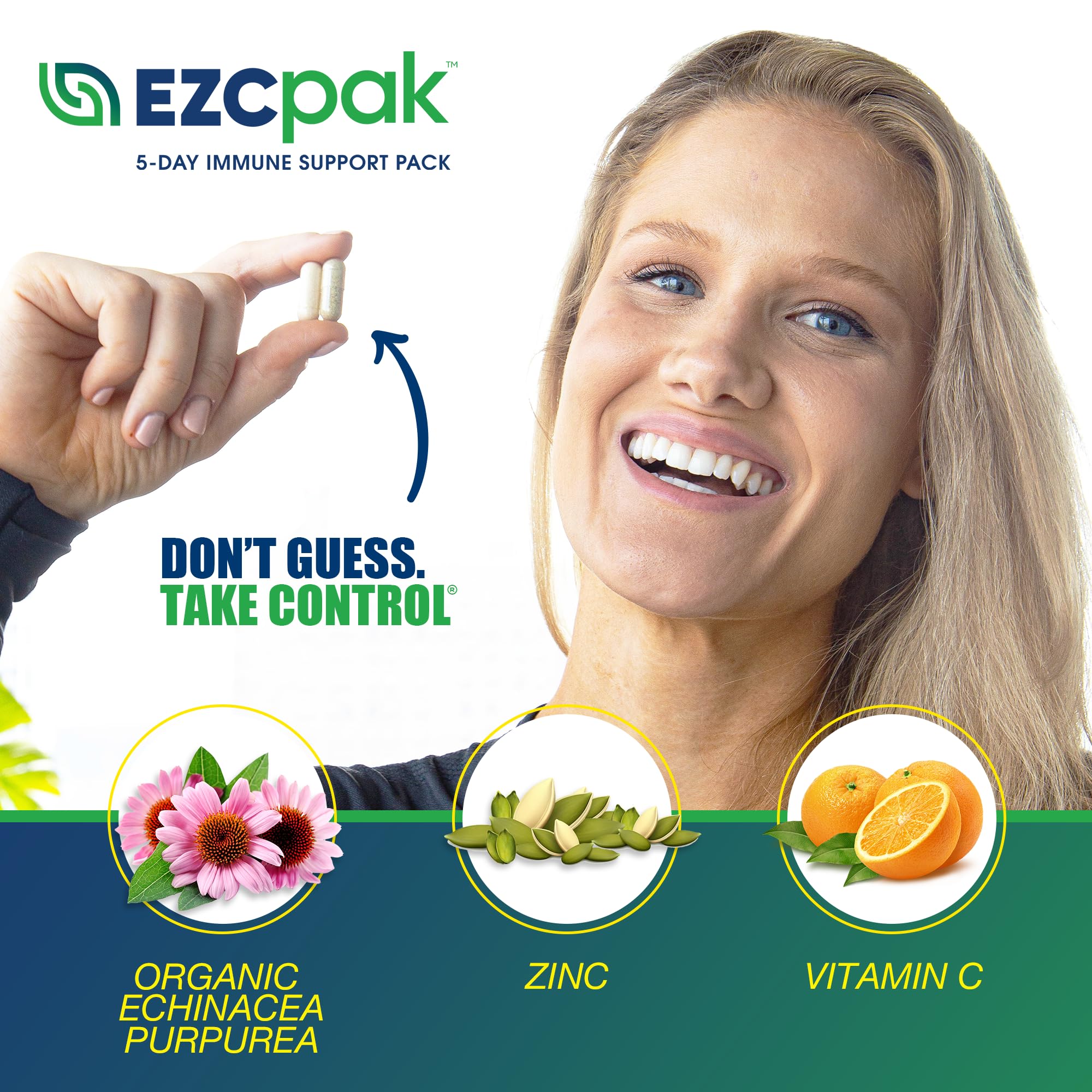 EZC Pak 5-Day Immune Support Booster Supplement with Echinacea, Zinc & Vitamin C - Immune System Boost for Adults - Pack of 6 - Perfect for Travel, Work & Seasonal Wellness